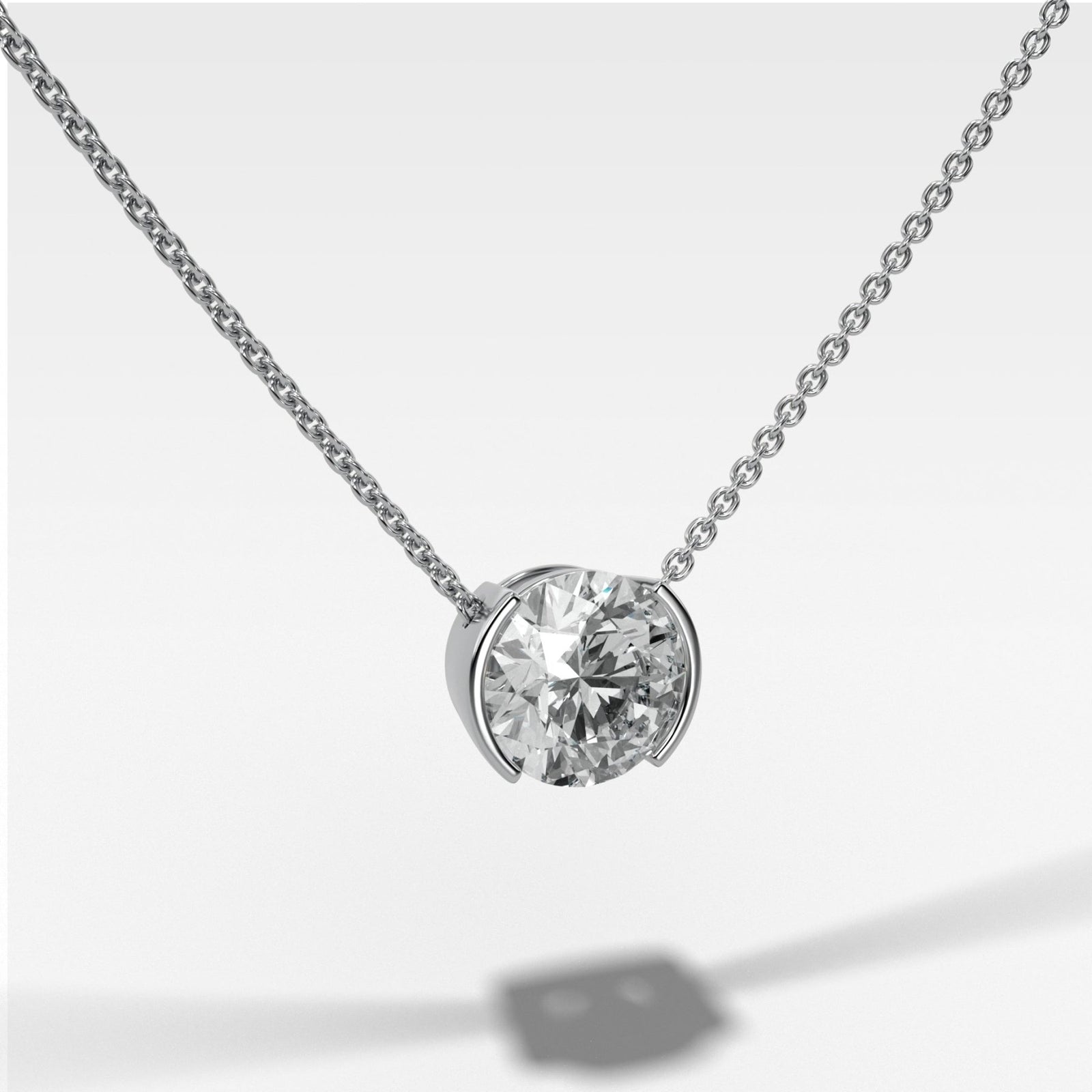 Half Bezel Pendant Necklace with Round Cut Diamond - GOODSTONE