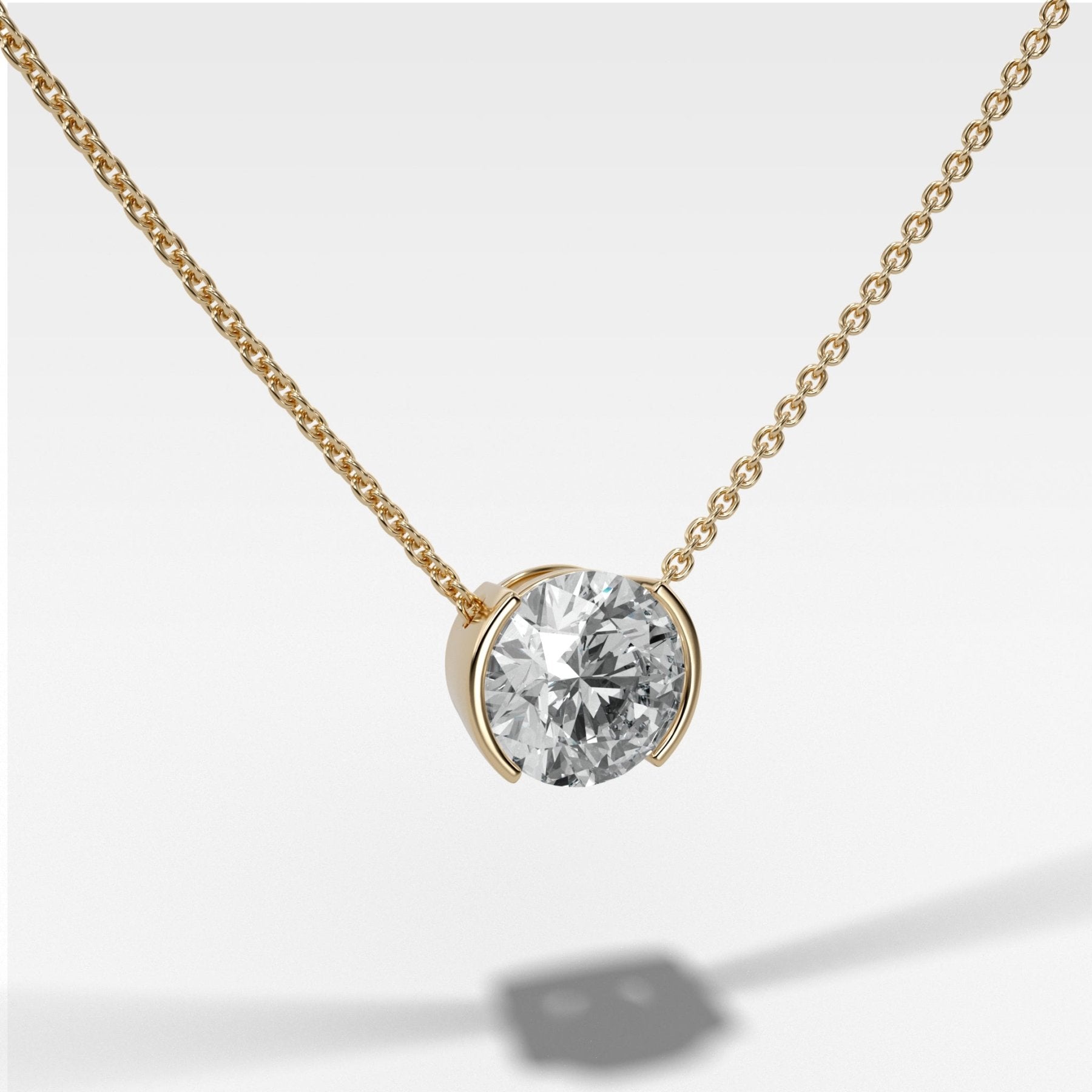 Half Bezel Pendant Necklace with Round Cut Diamond - GOODSTONE