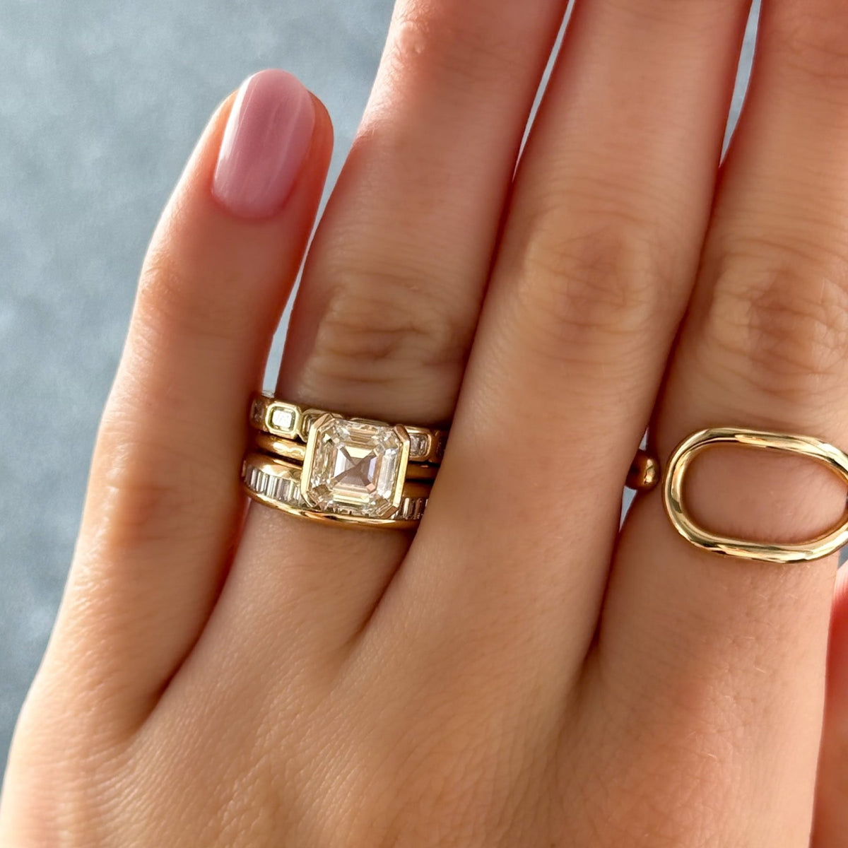 Half Bezel Solitaire Engagement Ring With Asscher Cut Diamond - GOODSTONE