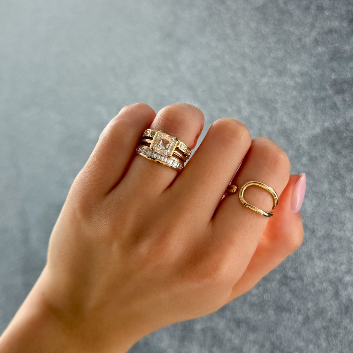 Half Bezel Solitaire Engagement Ring With Asscher Cut Diamond - GOODSTONE