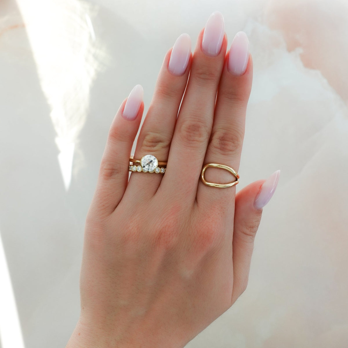 Half Bezel Solitaire Engagement Ring With Old Euro Cut Diamond - GOODSTONE