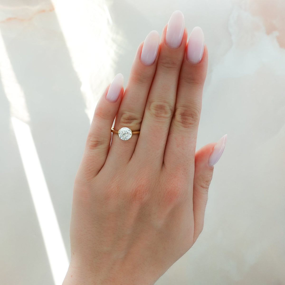 Half Bezel Solitaire Engagement Ring With Old Euro Cut Diamond - GOODSTONE