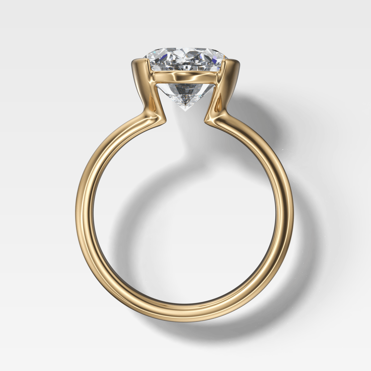 Half Bezel Solitaire Engagement Ring With Oval Cut Diamond - GOODSTONE