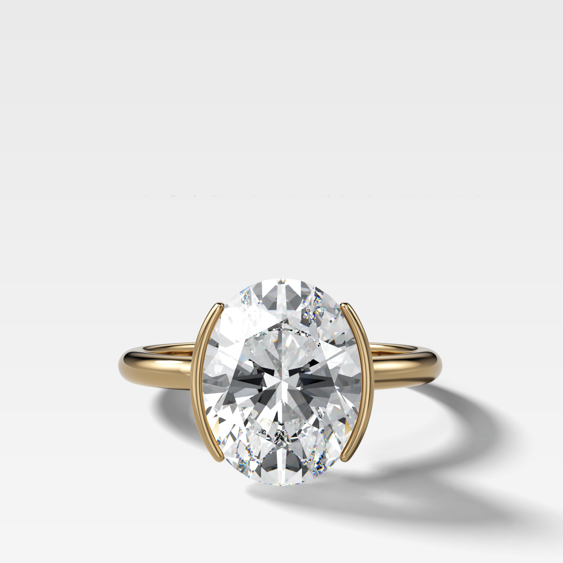 Half Bezel Solitaire Engagement Ring With Oval Cut Diamond - GOODSTONE