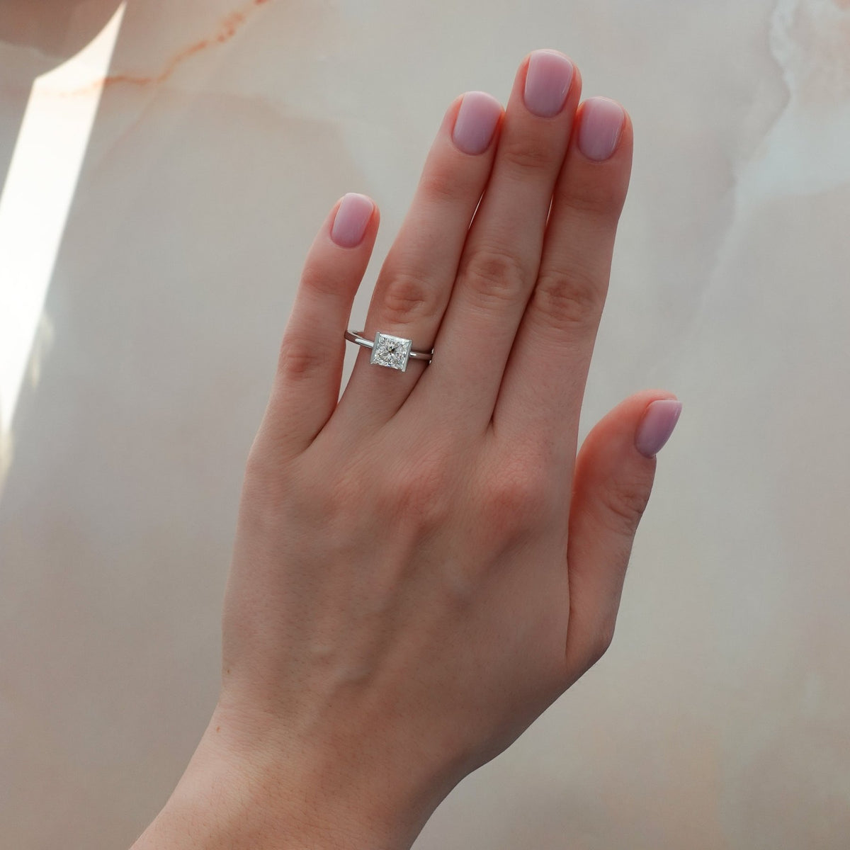 Half Bezel Solitaire Engagement Ring With Princess Cut Diamond - GOODSTONE