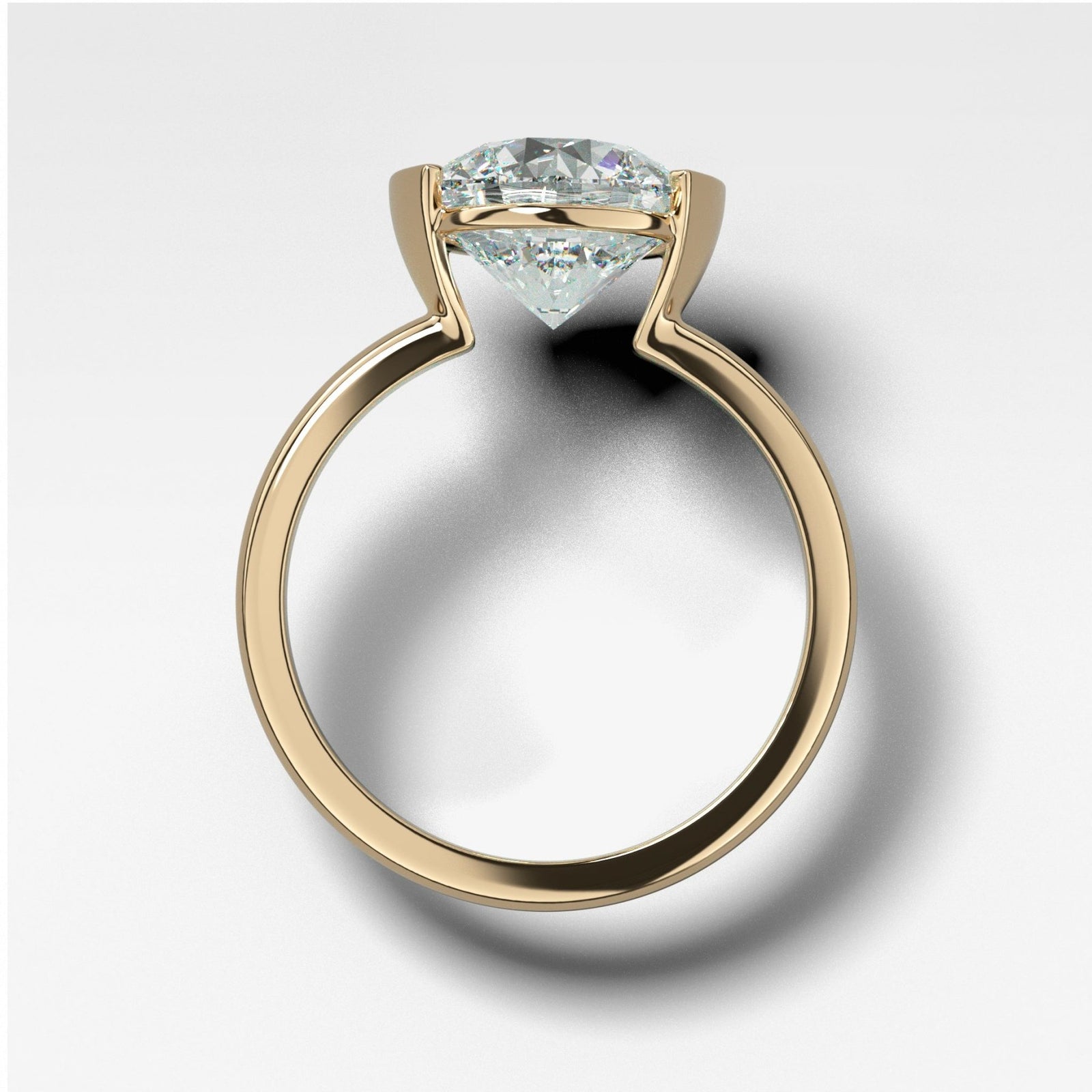Half Bezel Solitaire Engagement Ring With Round Cut Diamond - GOODSTONE