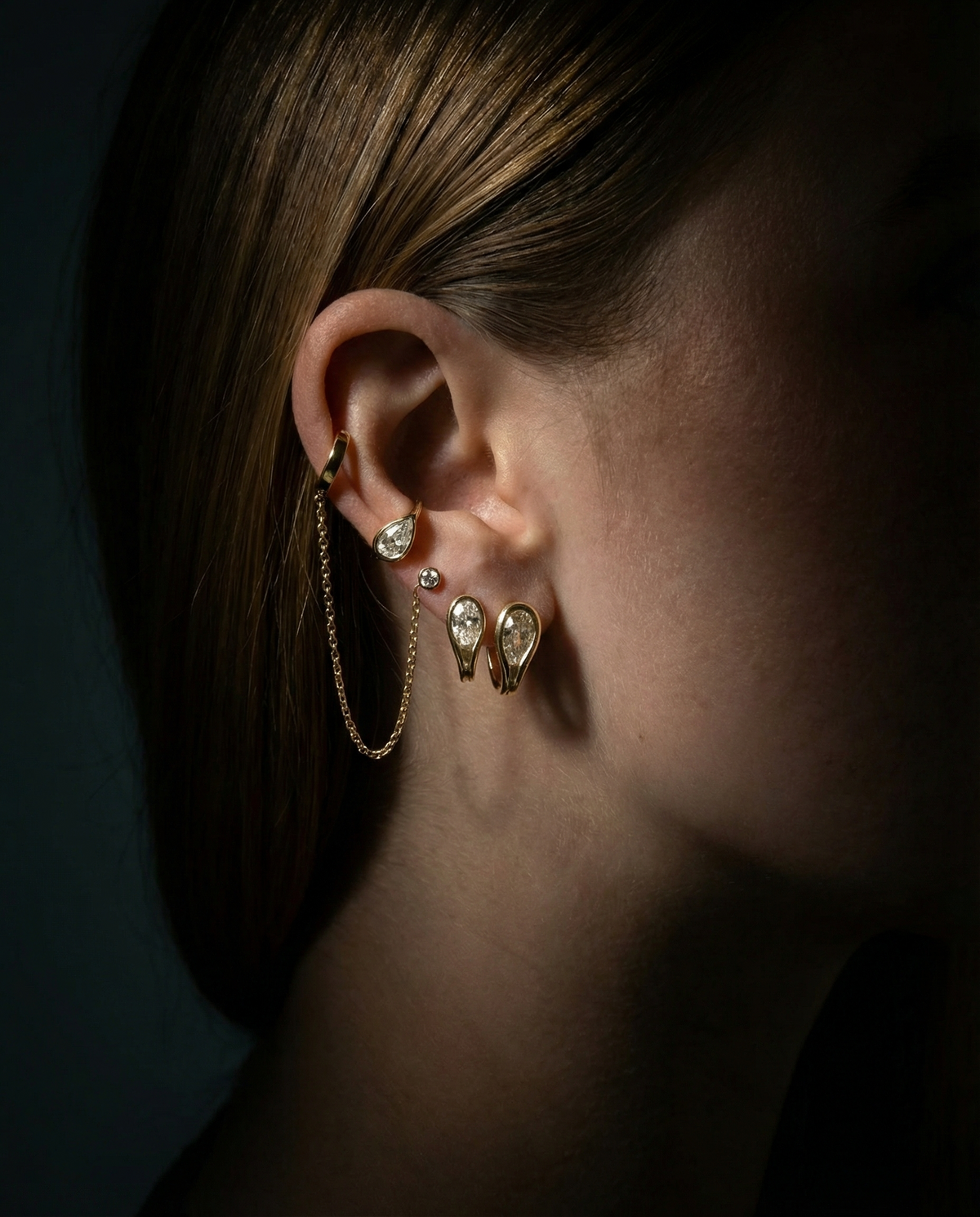 Lasso Huggies with Pear Cut Diamonds