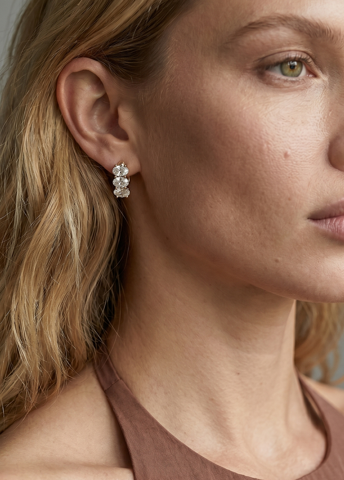 Jumbo Shared Prong Huggies with Oval Cut Diamonds