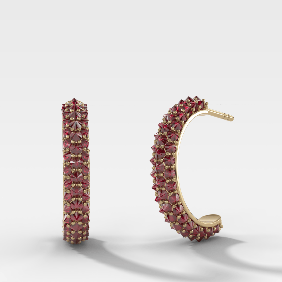 Inverted Pavé Ruby Knife Edge Huggies - GOODSTONE