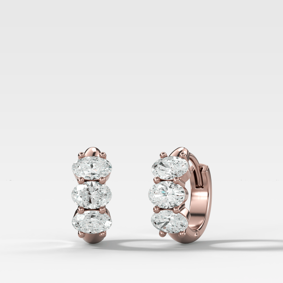 Jumbo Shared Prong Huggies with Oval Cut Diamonds - GOODSTONE