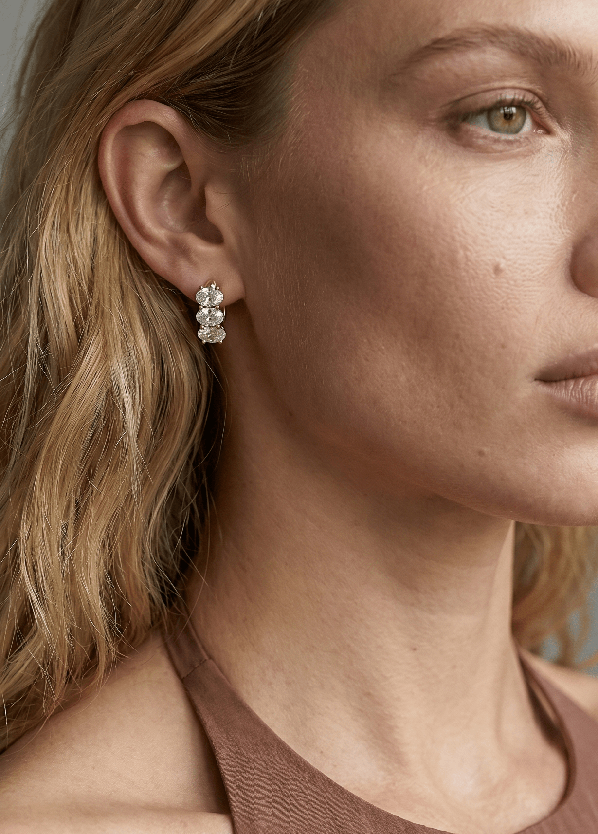 Jumbo Shared Prong Huggies with Oval Cut Diamonds - GOODSTONE