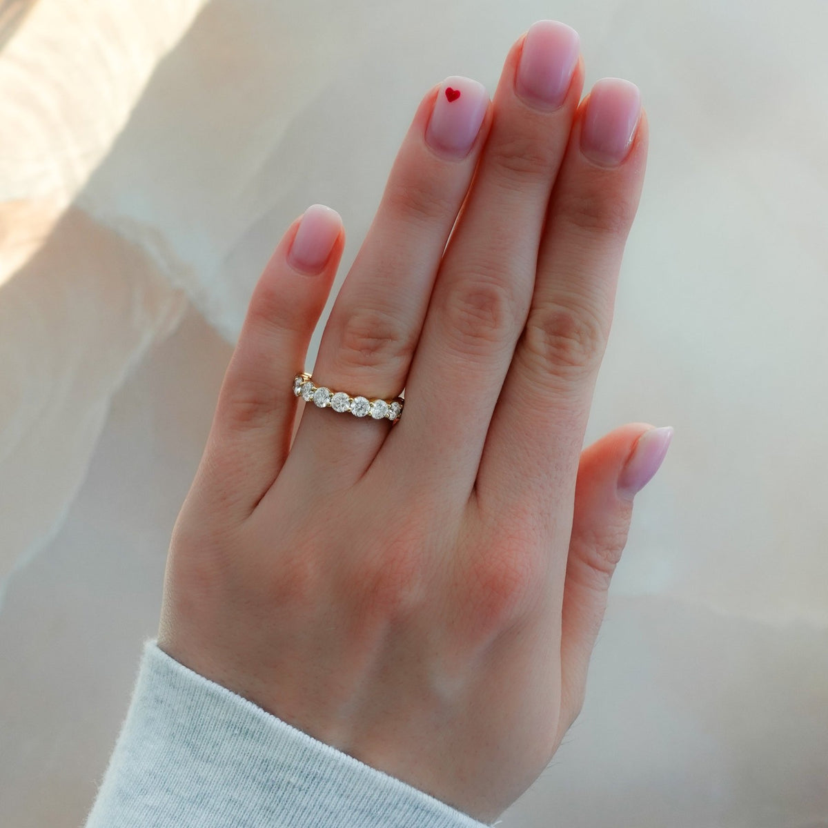 Jumbo Shared Prong Wedding Band With Round Diamonds - GOODSTONE