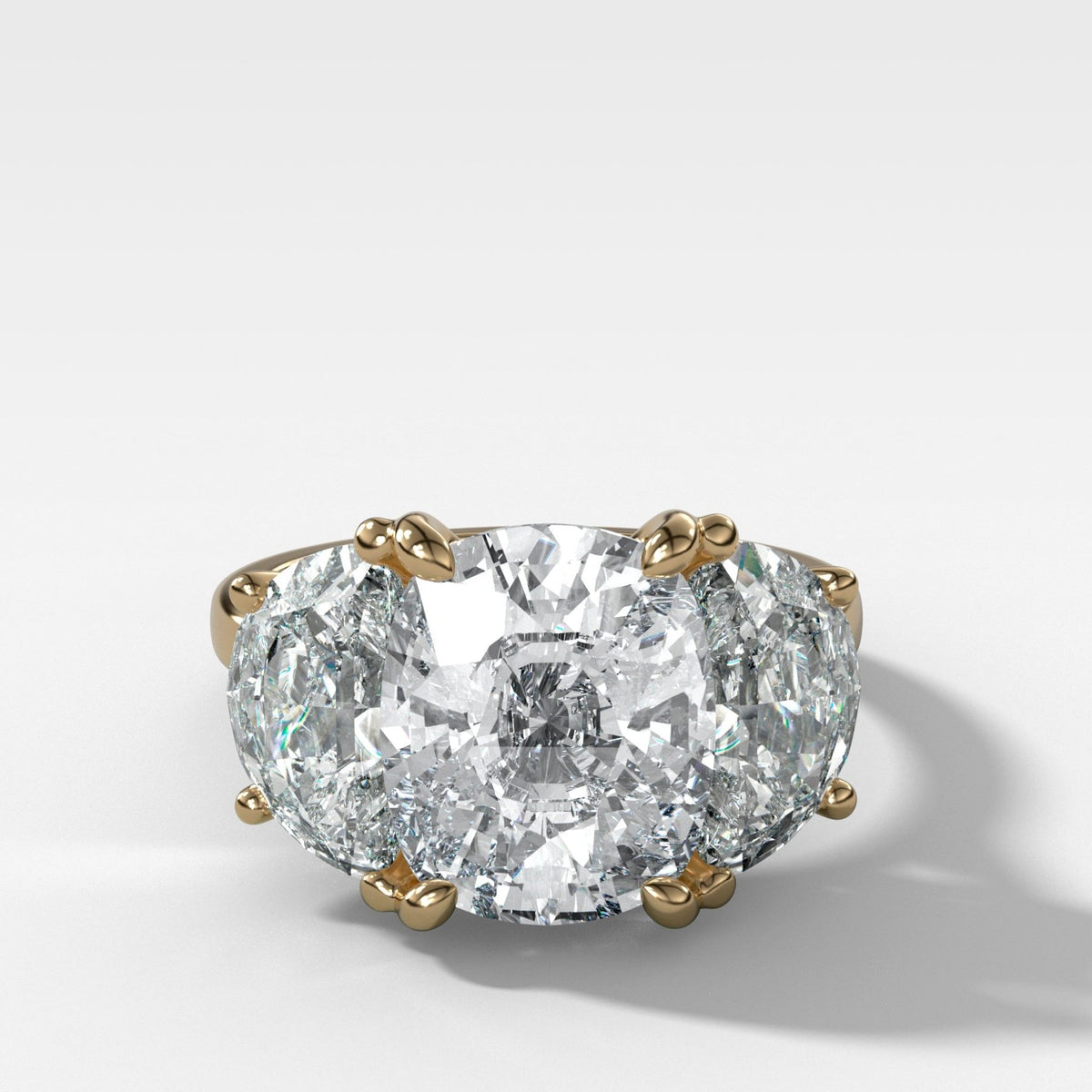 Jumbo Three Stone ring with Half Moon sides & an Elongated Cushion Cut - GOODSTONE