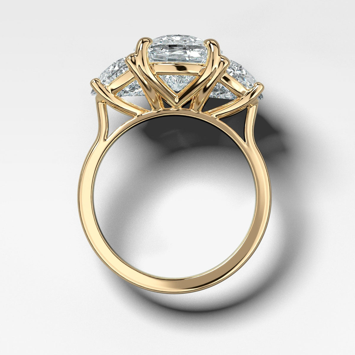 Jumbo Three Stone ring with Half Moon sides & an Elongated Cushion Cut - GOODSTONE