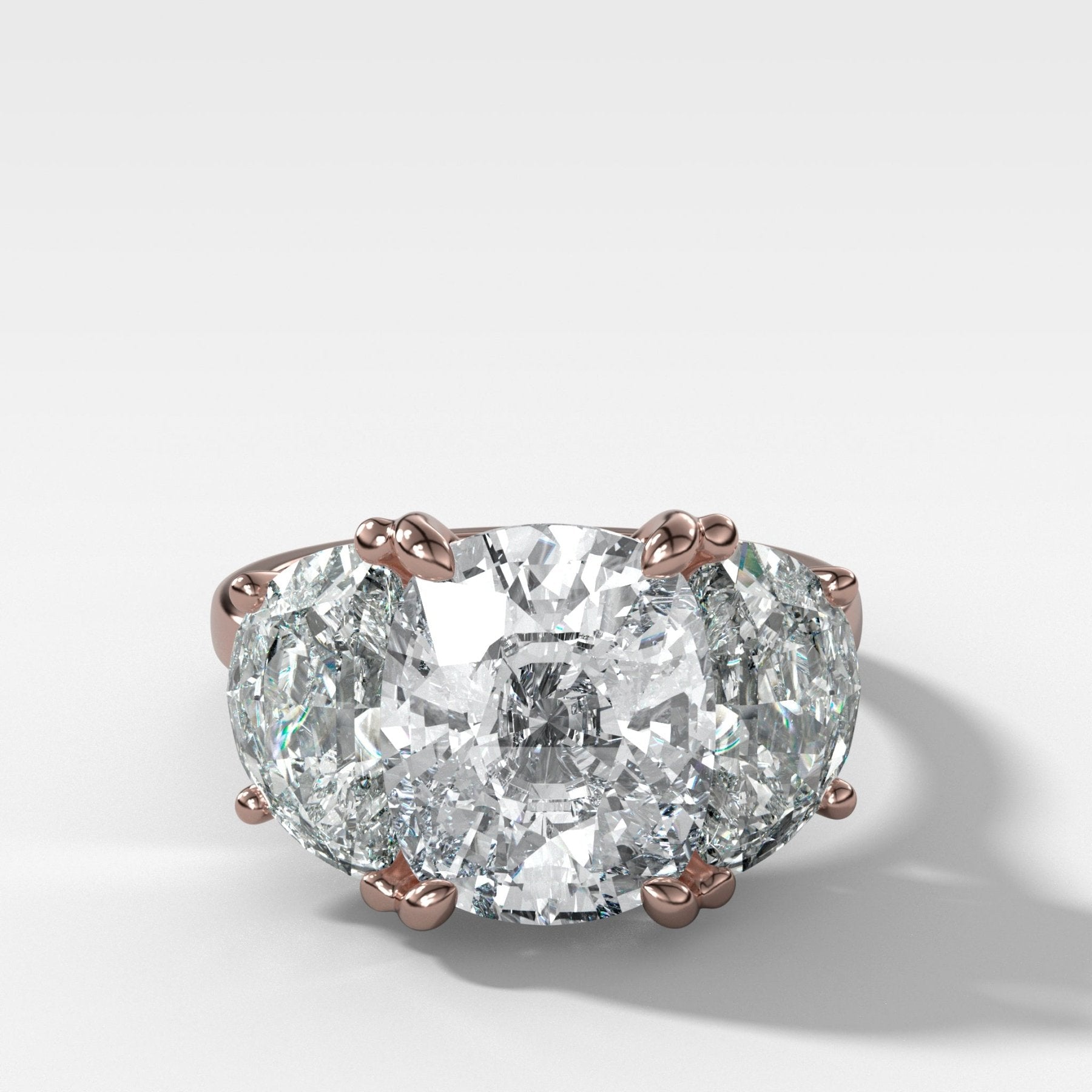 Jumbo Three Stone ring with Half Moon sides & an Elongated Cushion Cut - GOODSTONE