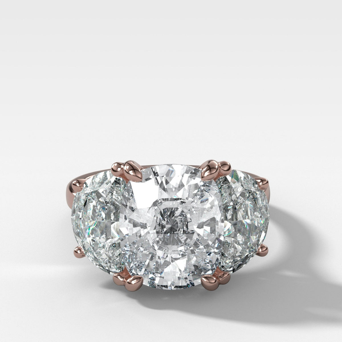 Jumbo Three Stone ring with Half Moon sides & an Elongated Cushion Cut - GOODSTONE
