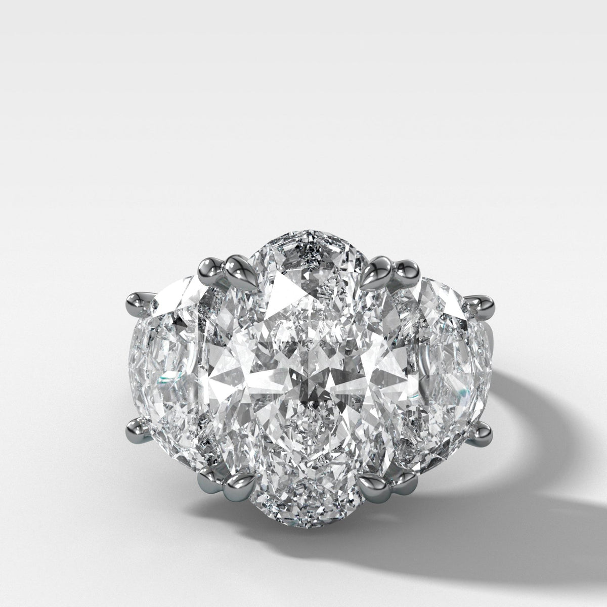 Jumbo Three Stone ring with Half Moon sides & an Oval Cut - GOODSTONE