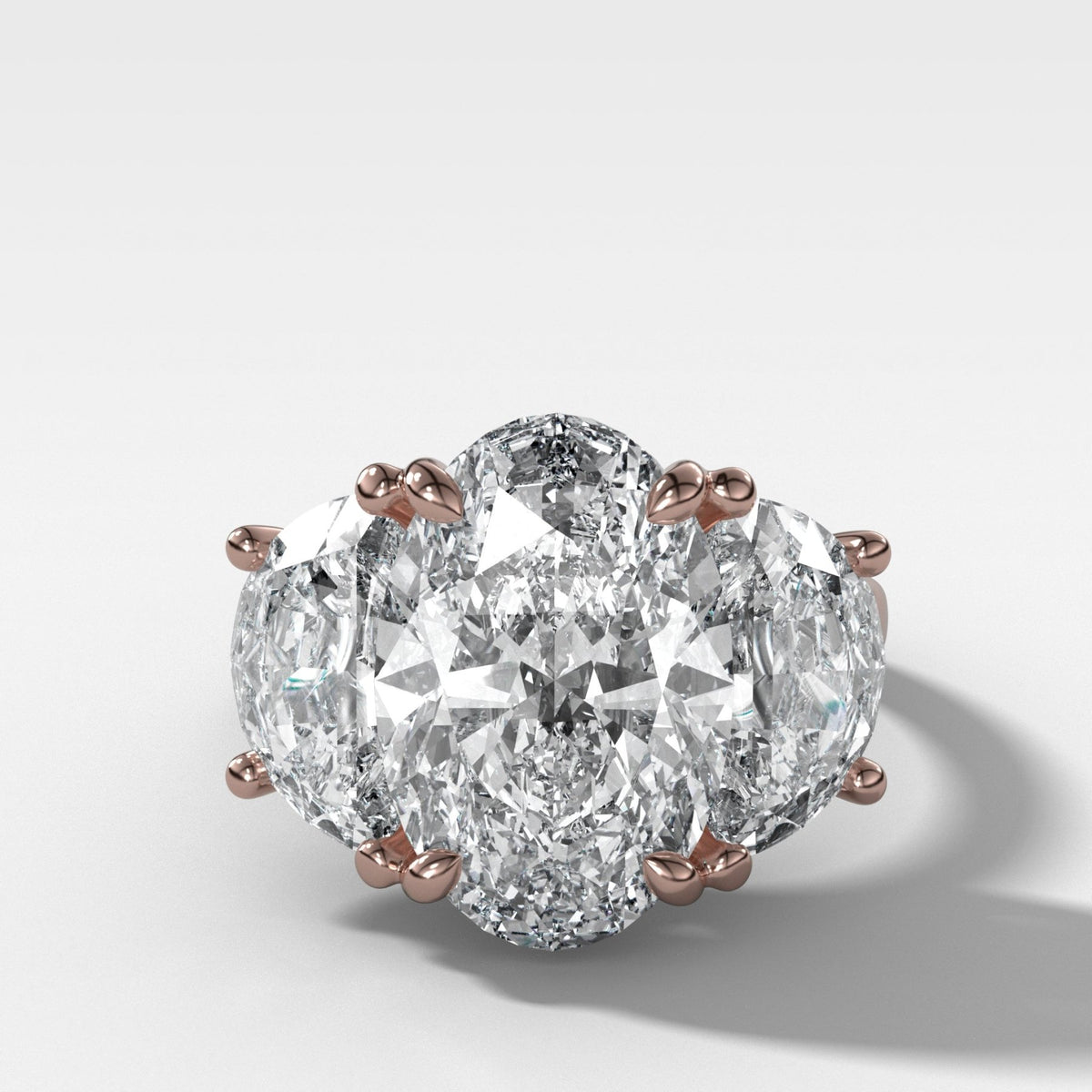 Jumbo Three Stone ring with Half Moon sides & an Oval Cut - GOODSTONE