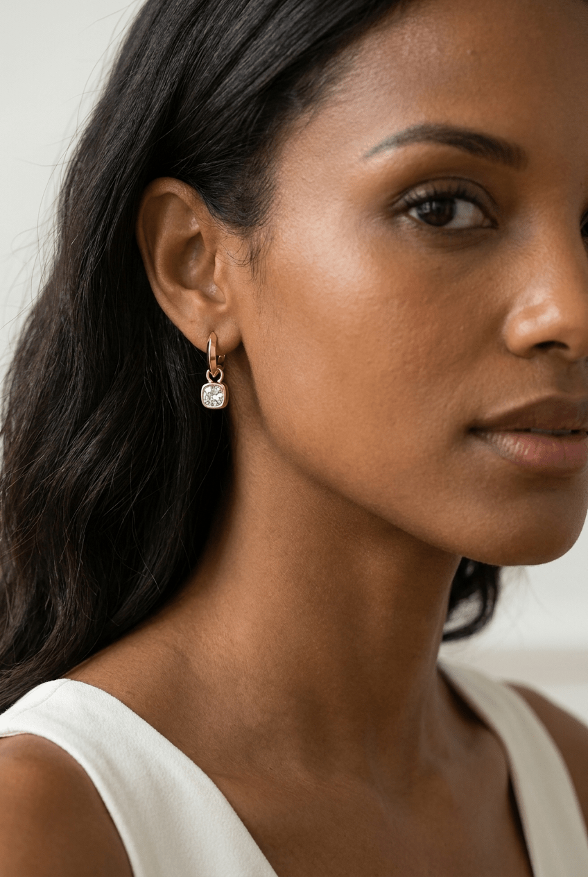 Knife Edge Drop Earrings with Square Cushion Cut Diamond - GOODSTONE