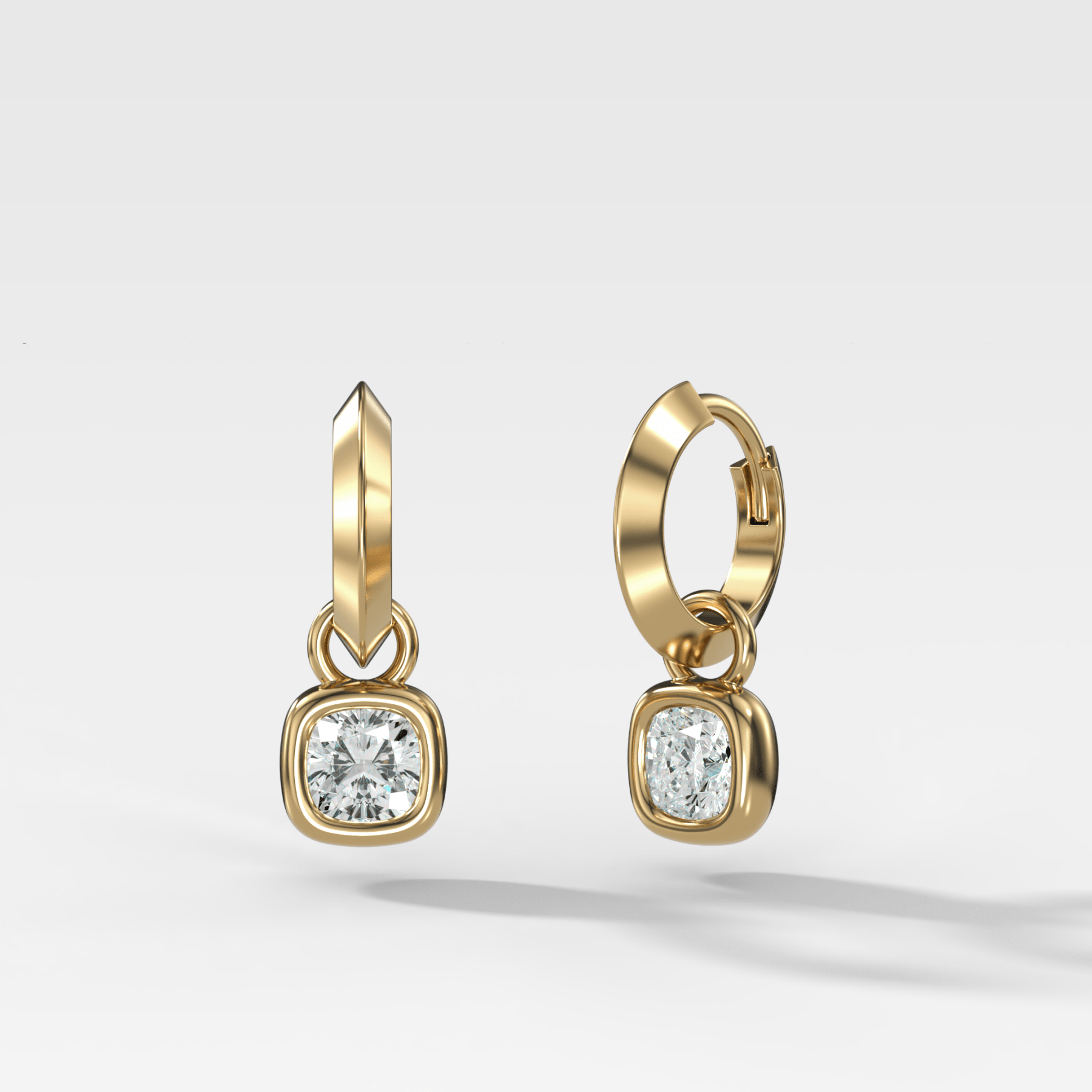 Knife Edge Drop Earrings with Square Cushion Cut Diamond - GOODSTONE