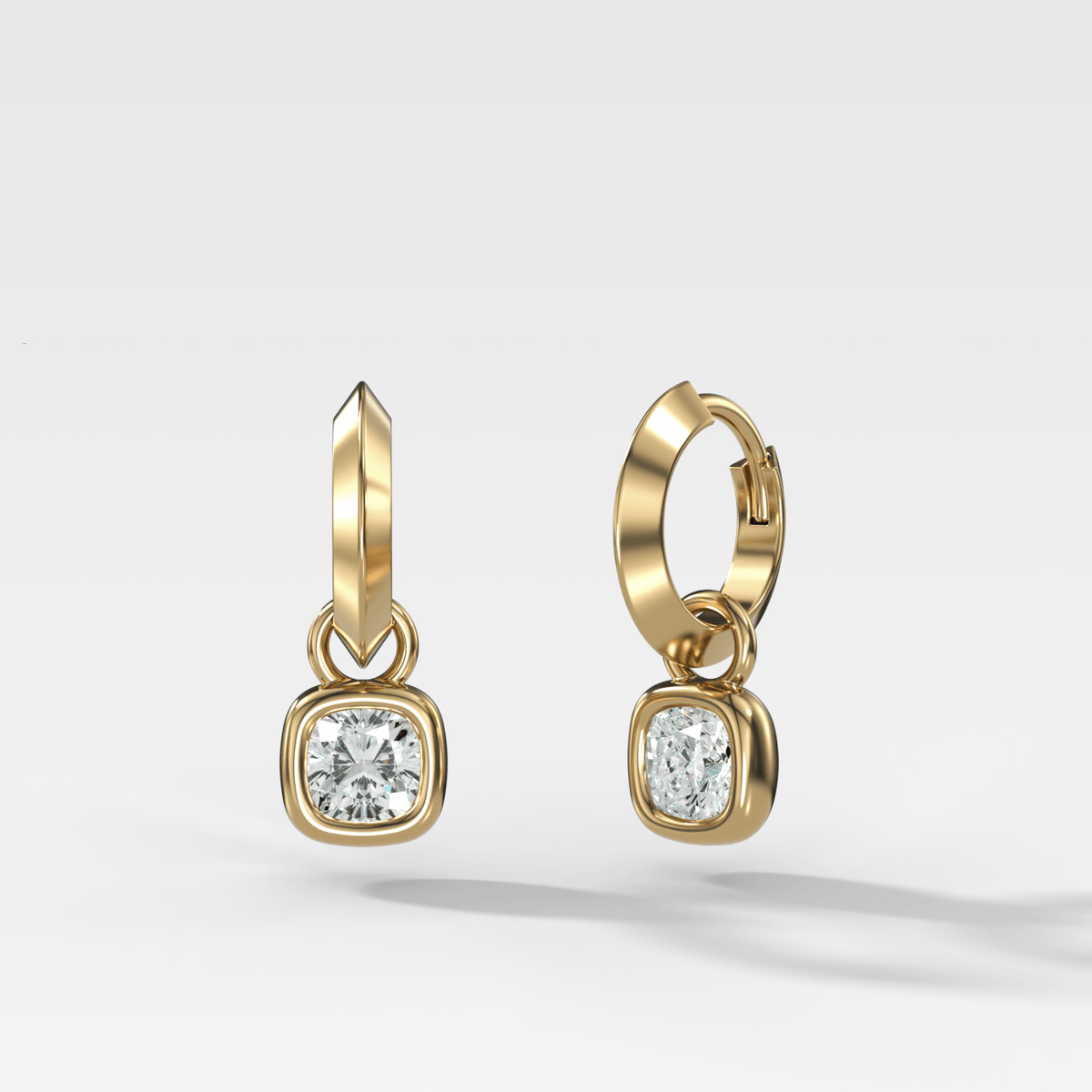 Knife Edge Drop Earrings with Square Cushion Cut Diamond - GOODSTONE