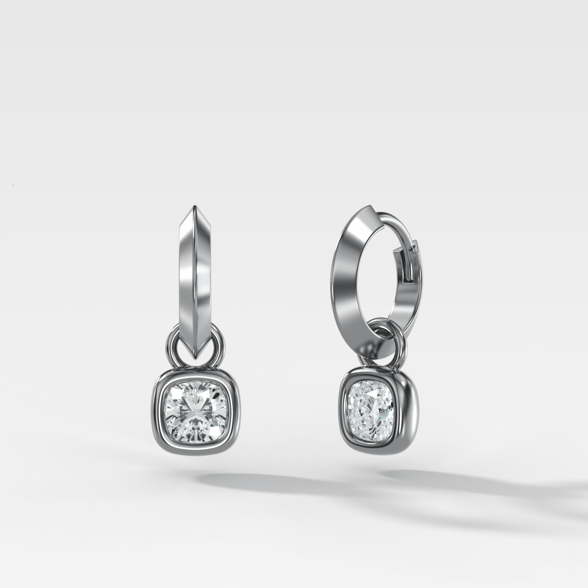Knife Edge Drop Earrings with Square Cushion Cut Diamond - GOODSTONE