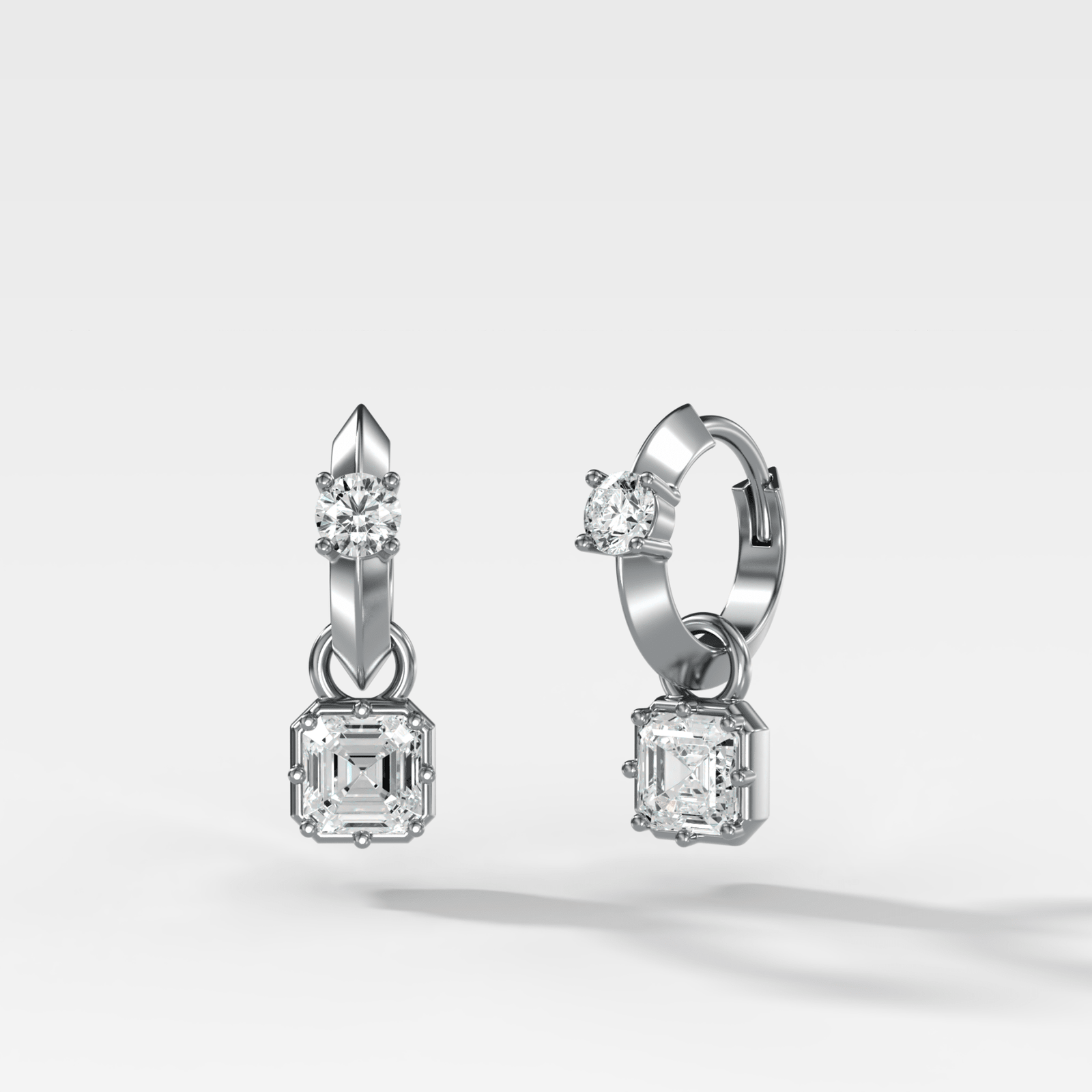 Knife Edge Huggies with Asscher Cut Diamonds - GOODSTONE