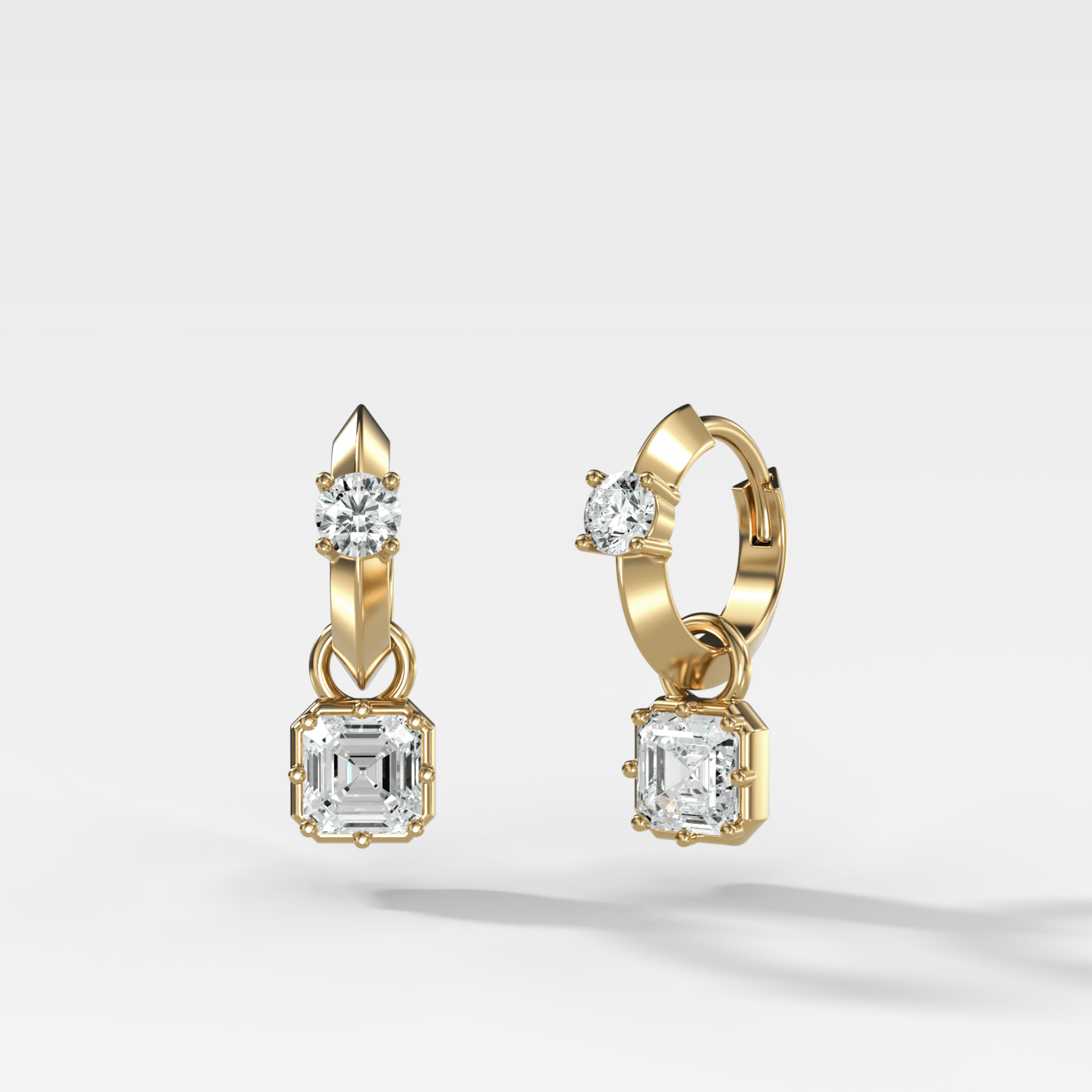 Knife Edge Huggies with Asscher Cut Diamonds - GOODSTONE