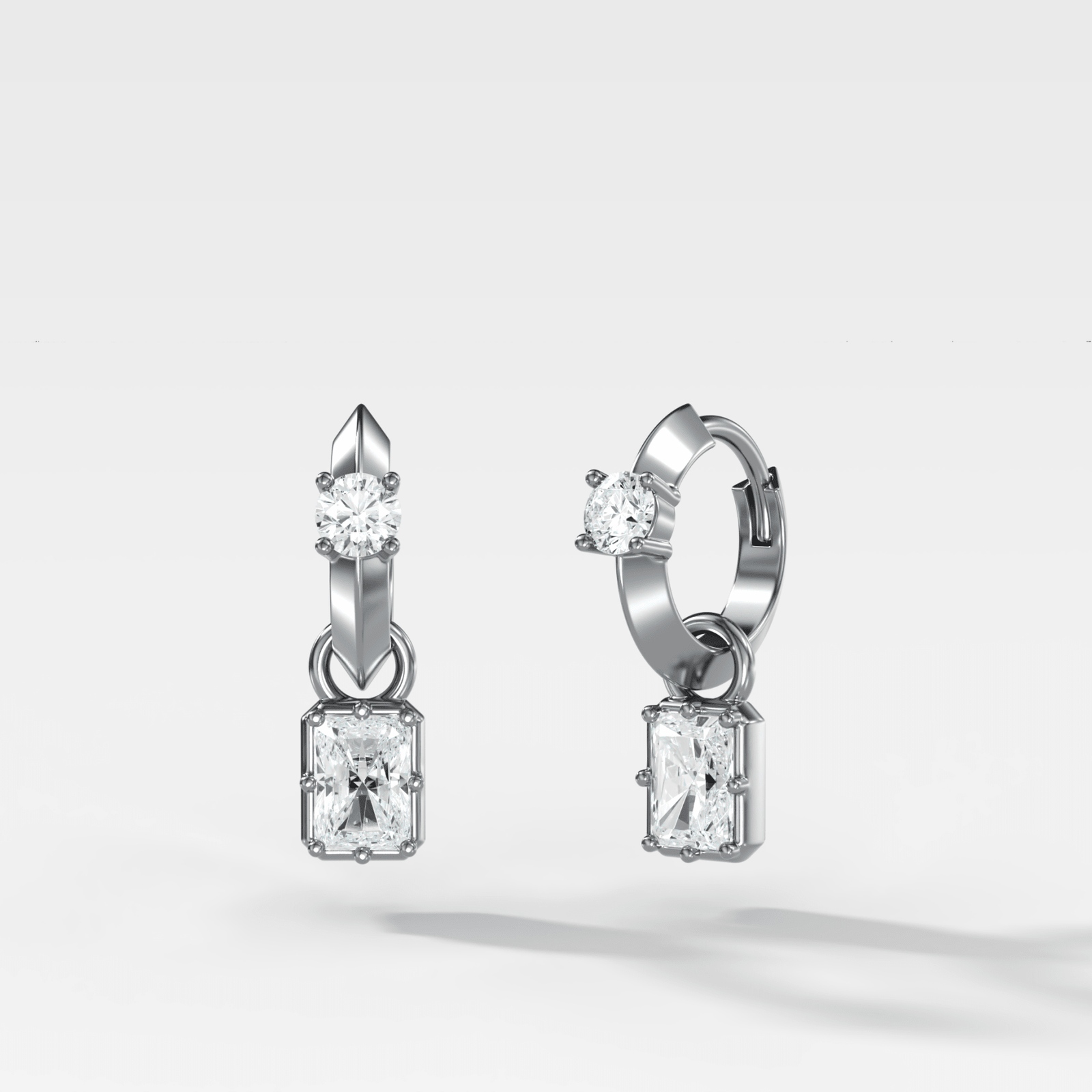 Knife Edge Huggies with Elongated Radiant Cut Diamonds - GOODSTONE