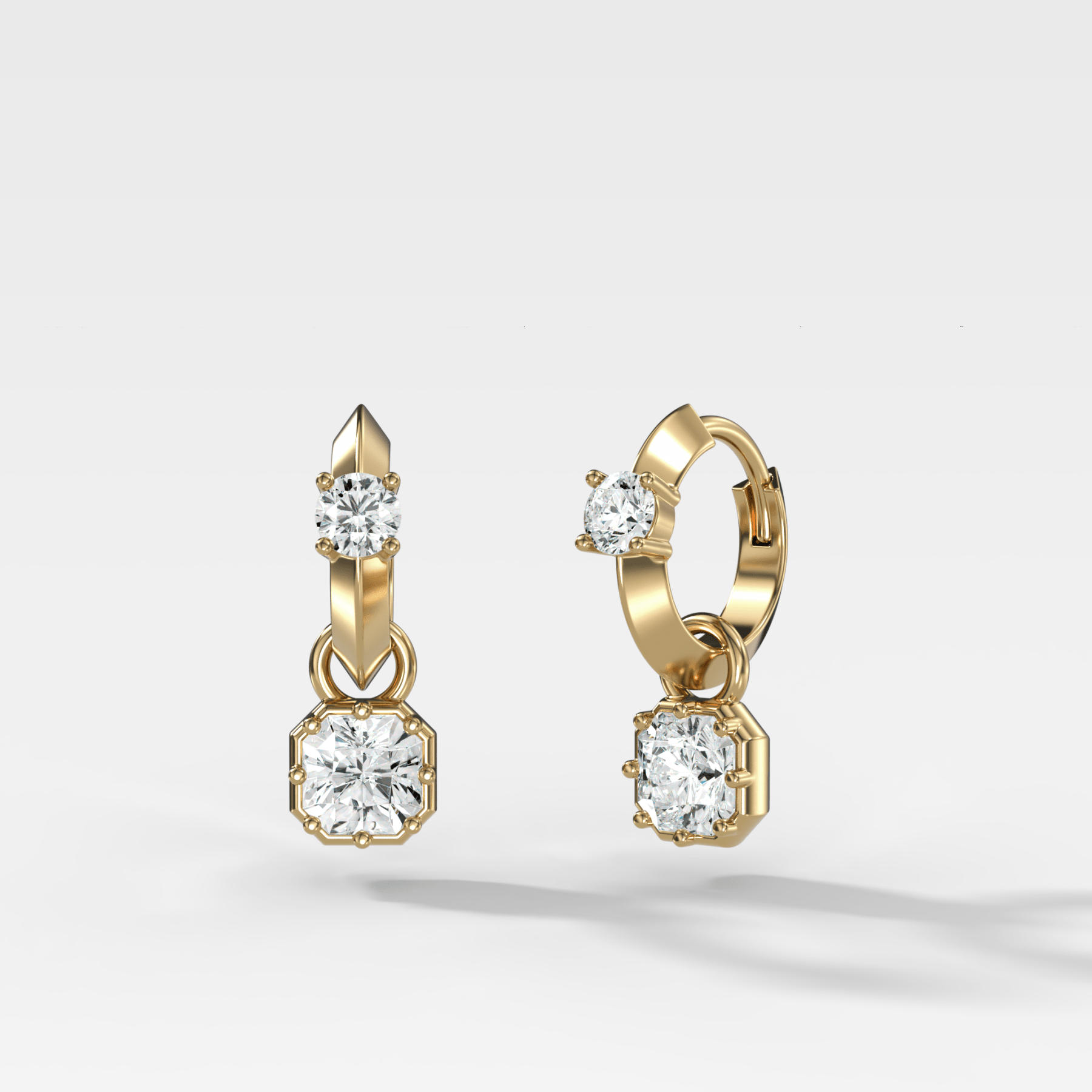 Knife Edge Huggies with Square Radiant Cut Diamonds - GOODSTONE