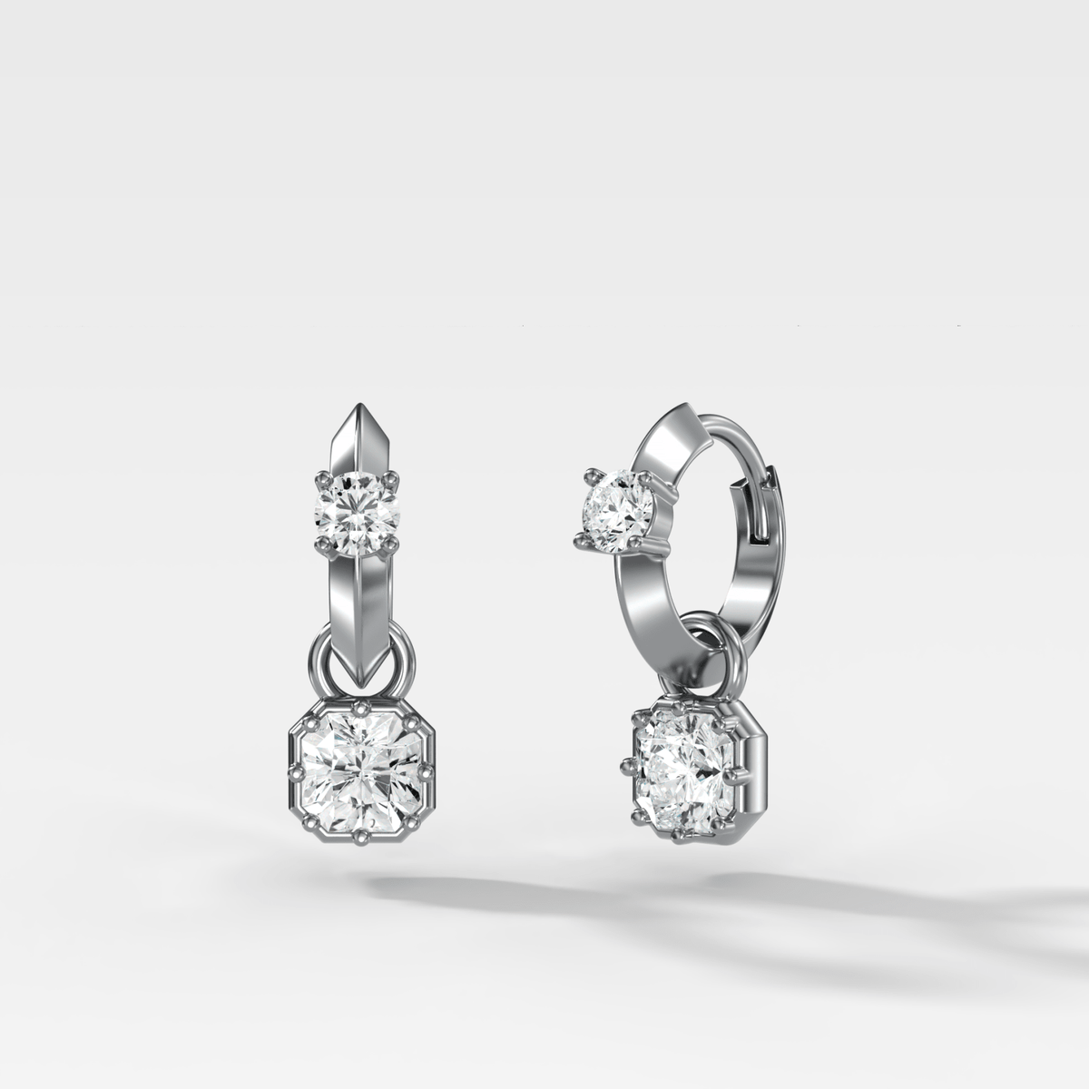 Knife Edge Huggies with Square Radiant Cut Diamonds - GOODSTONE