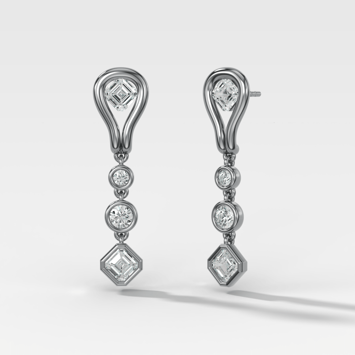 Lasso Diamond Drop Earrings with Asscher Cut Diamonds - GOODSTONE