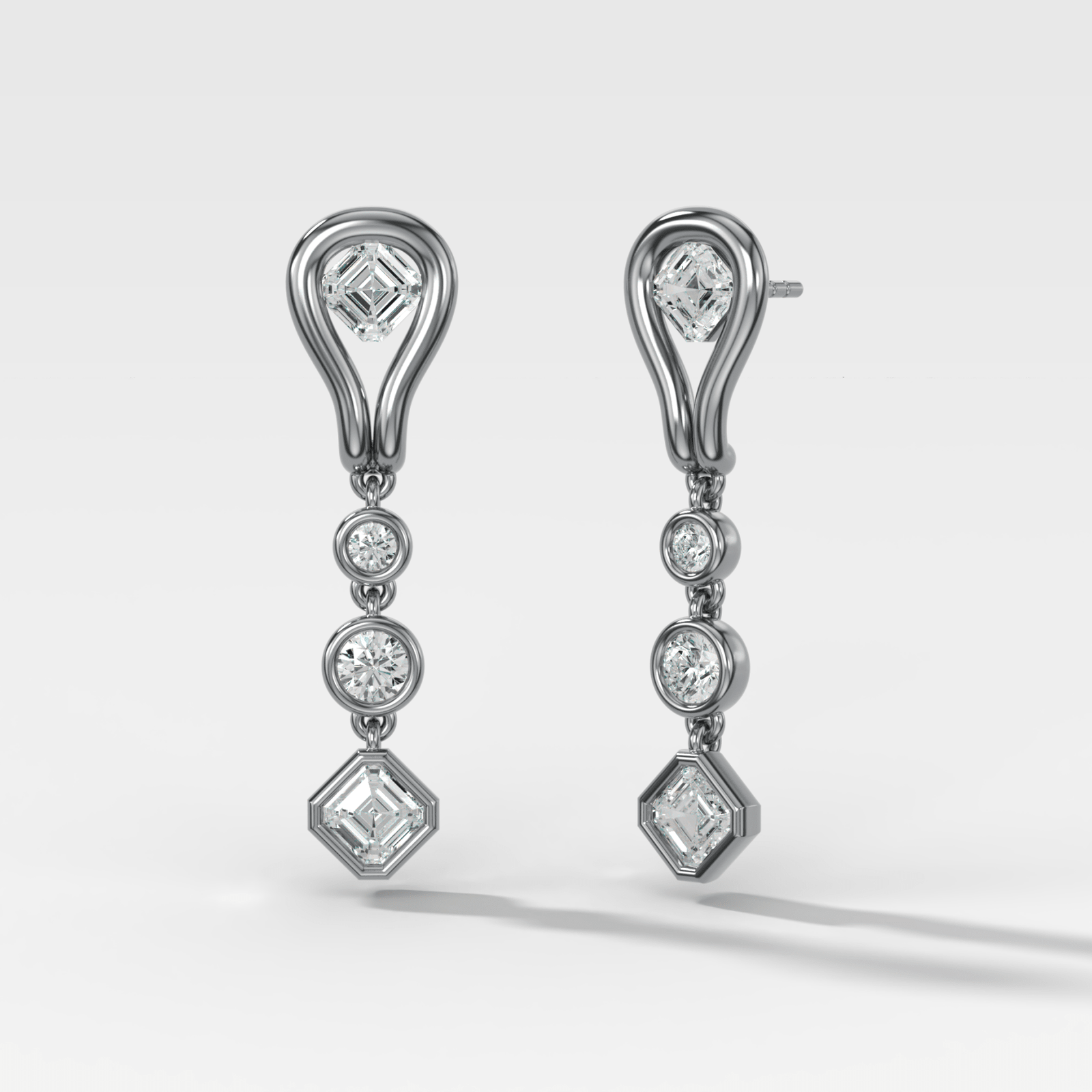 Lasso Diamond Drop Earrings with Asscher Cut Diamonds - GOODSTONE