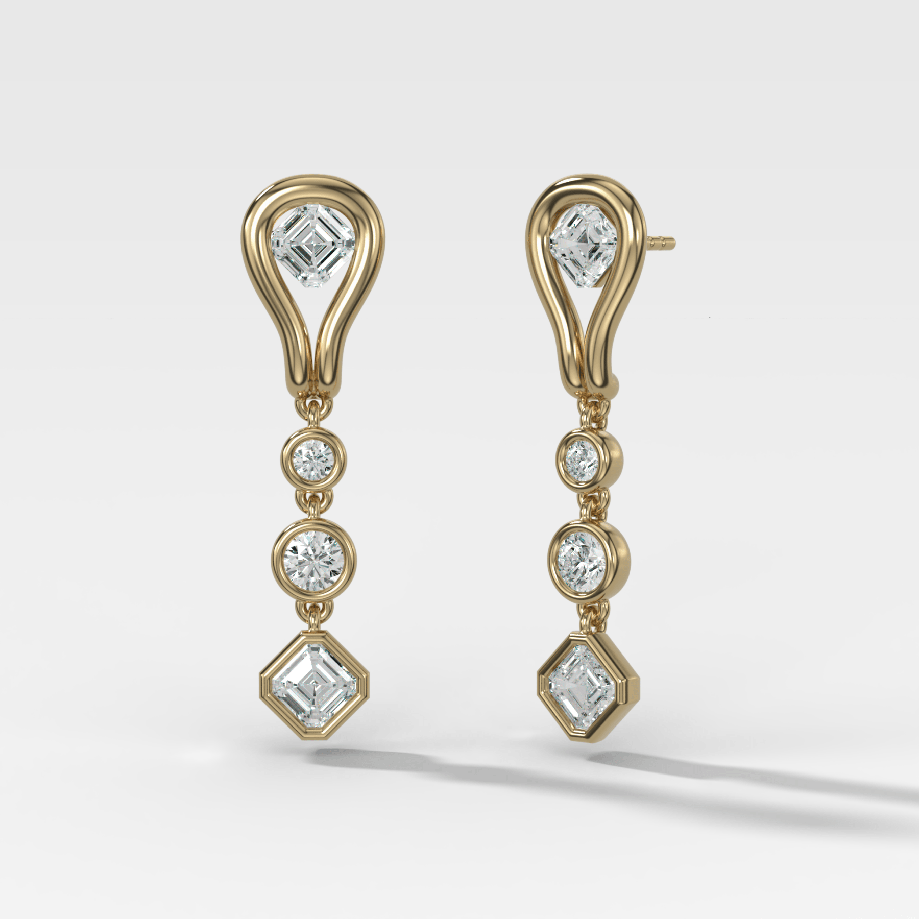 Lasso Diamond Drop Earrings with Asscher Cut Diamonds - GOODSTONE