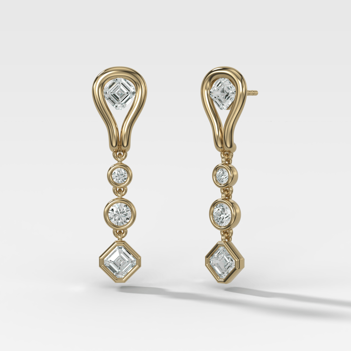 Lasso Diamond Drop Earrings with Asscher Cut Diamonds - GOODSTONE