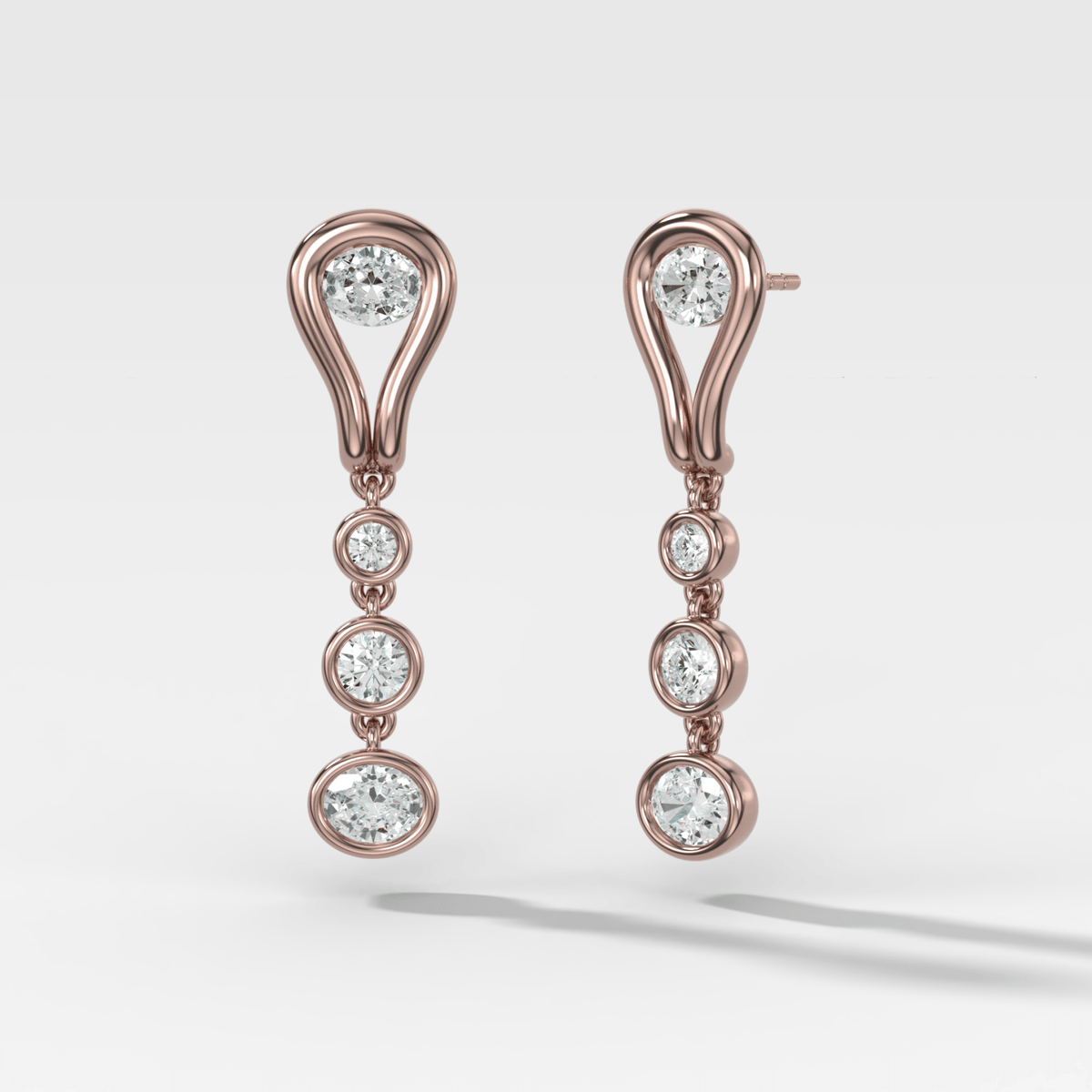 Lasso Diamond Drop Earrings with East-West Oval Cut Diamonds - GOODSTONE