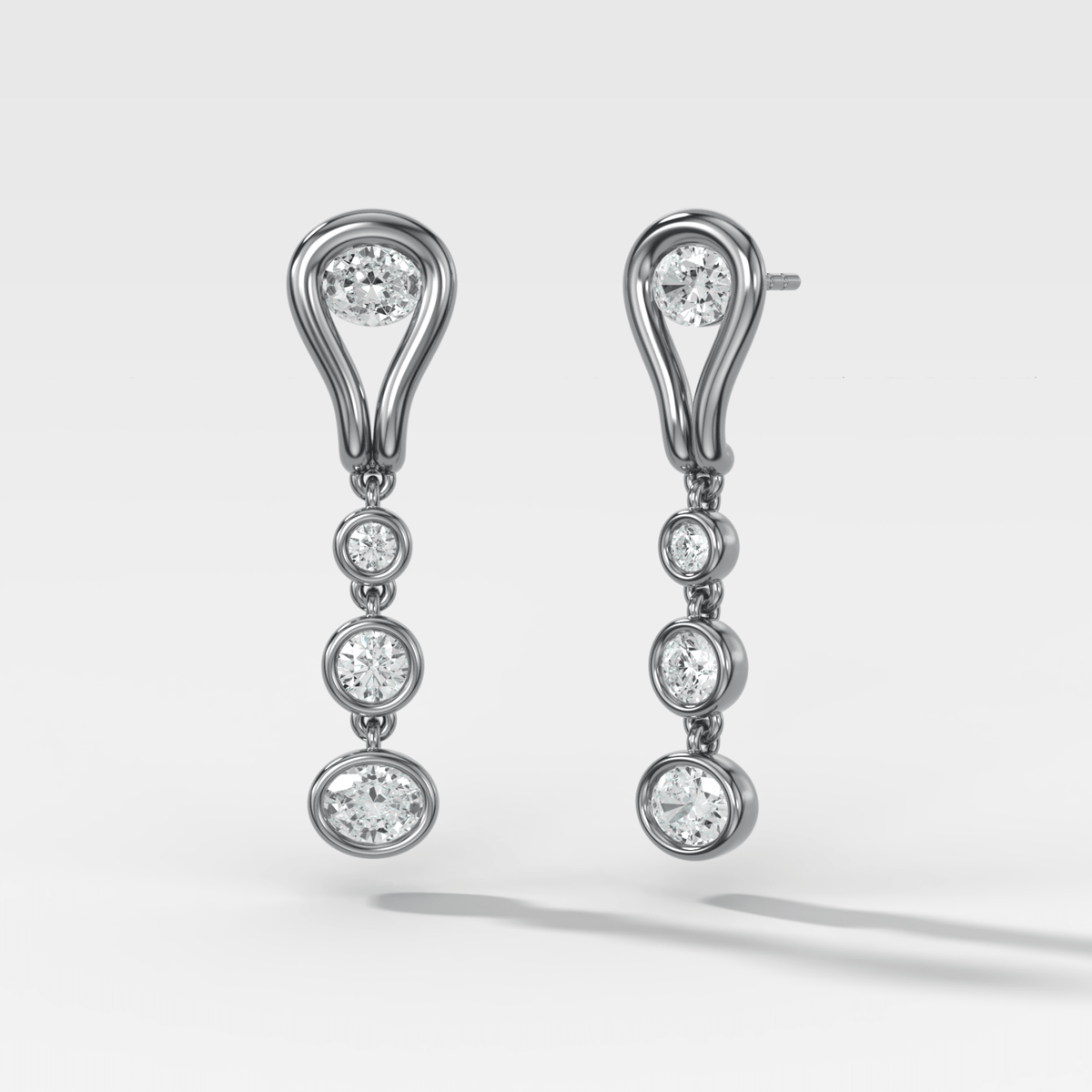 Lasso Diamond Drop Earrings with East-West Oval Cut Diamonds - GOODSTONE