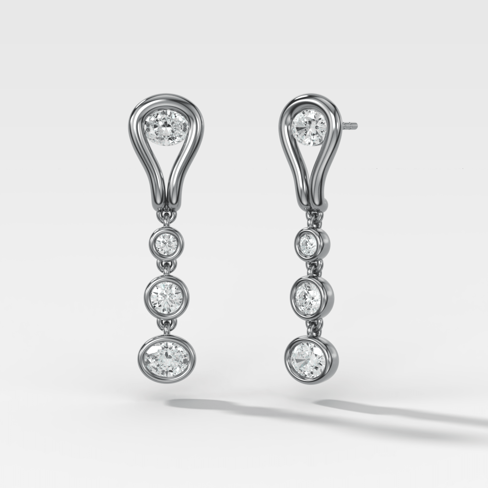 Lasso Diamond Drop Earrings with East-West Oval Cut Diamonds - GOODSTONE