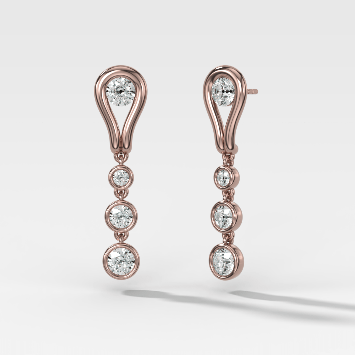 Lasso Diamond Drop Earrings with Old Euro Cut Diamonds - GOODSTONE
