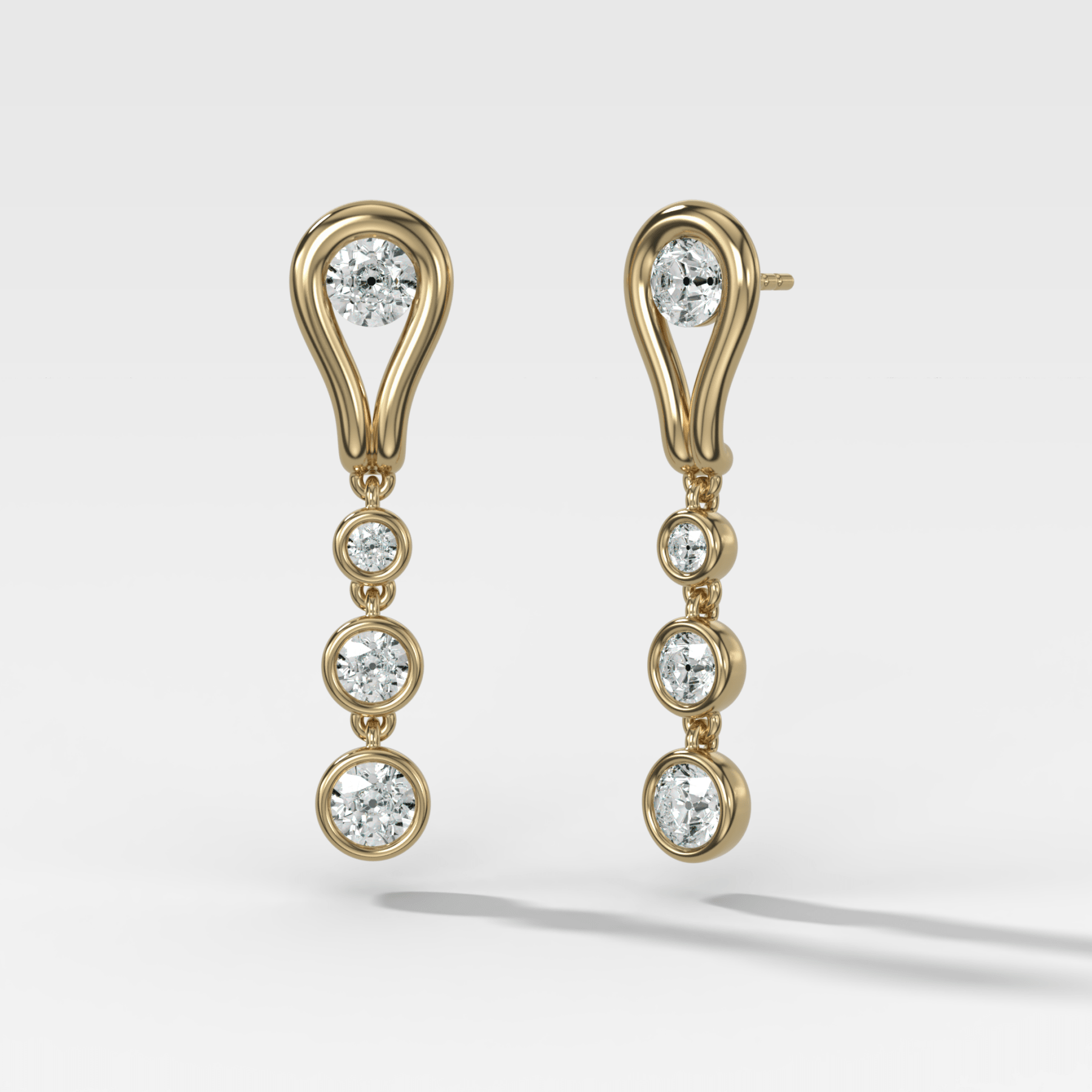 Lasso Diamond Drop Earrings with Old Euro Cut Diamonds - GOODSTONE