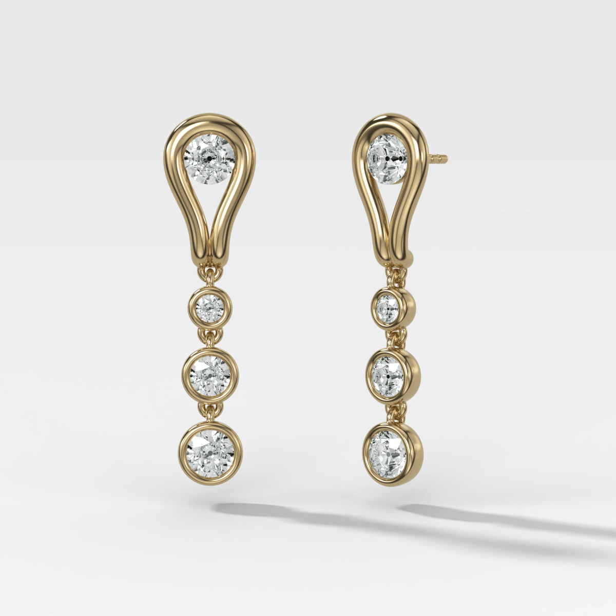 Lasso Diamond Drop Earrings with Old Euro Cut Diamonds - GOODSTONE