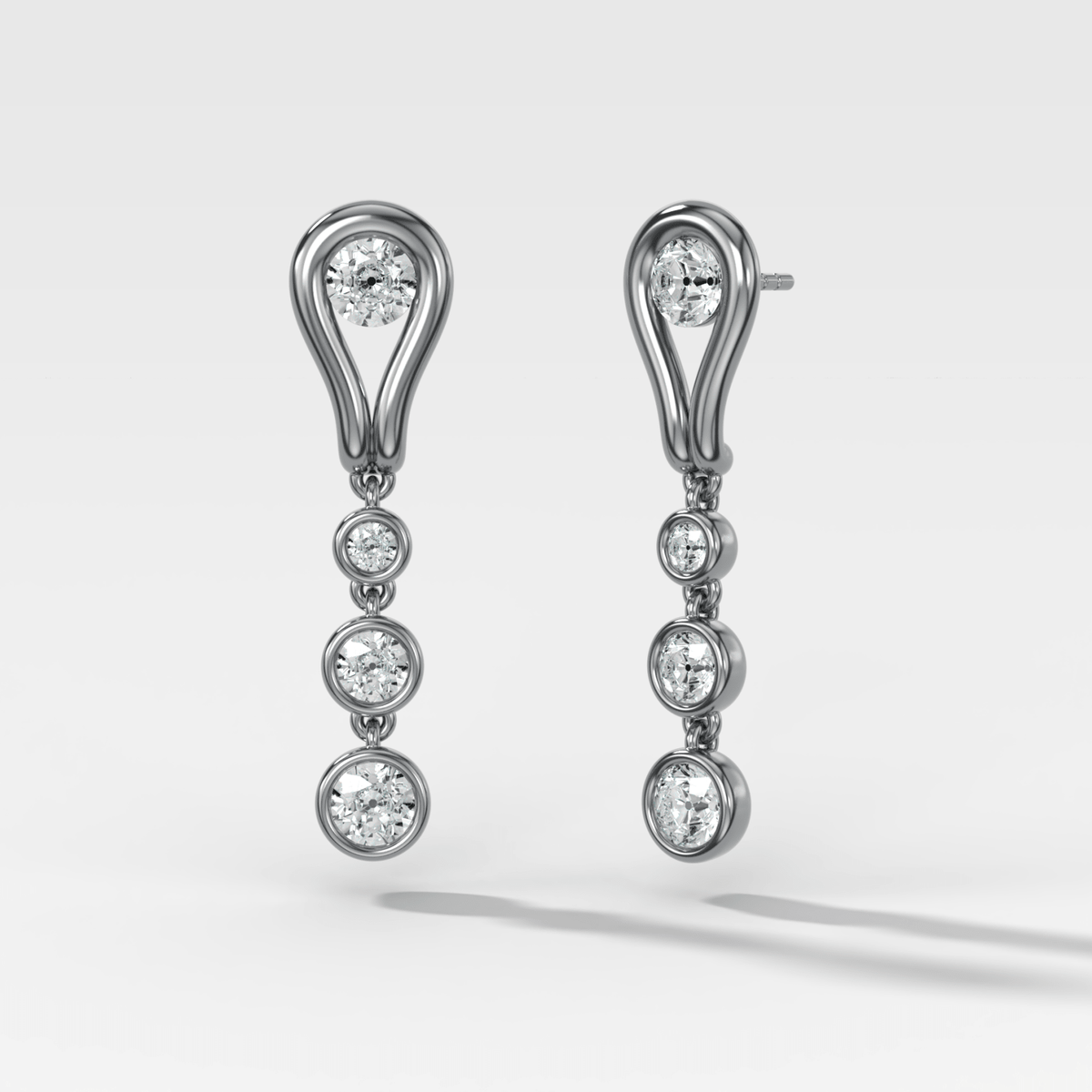 Lasso Diamond Drop Earrings with Old Euro Cut Diamonds - GOODSTONE