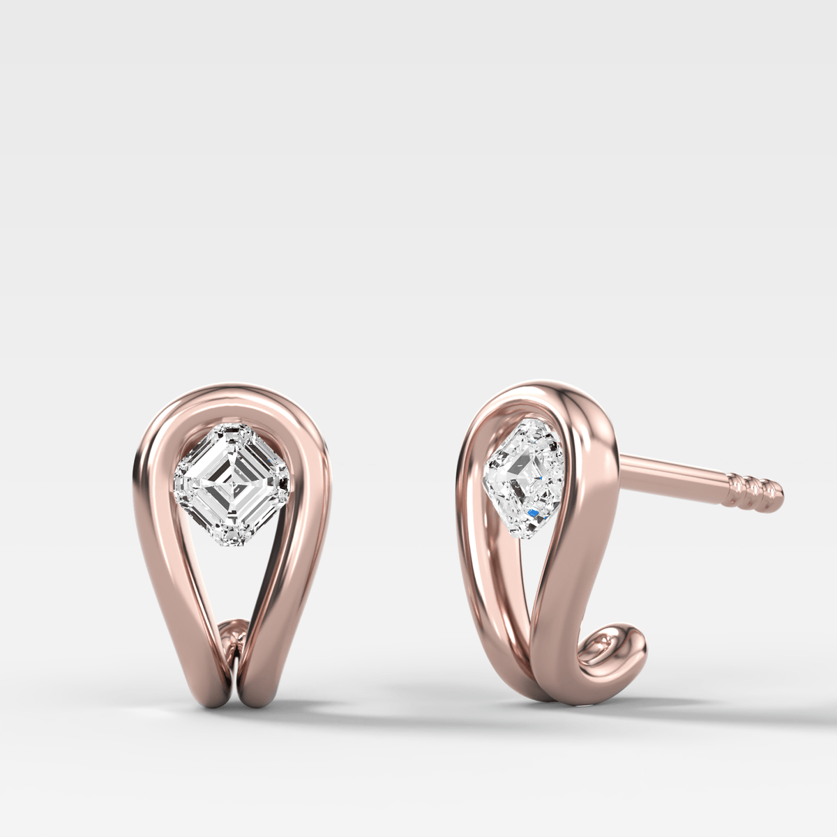 Lasso Huggies with Asscher Cut Diamonds - GOODSTONE