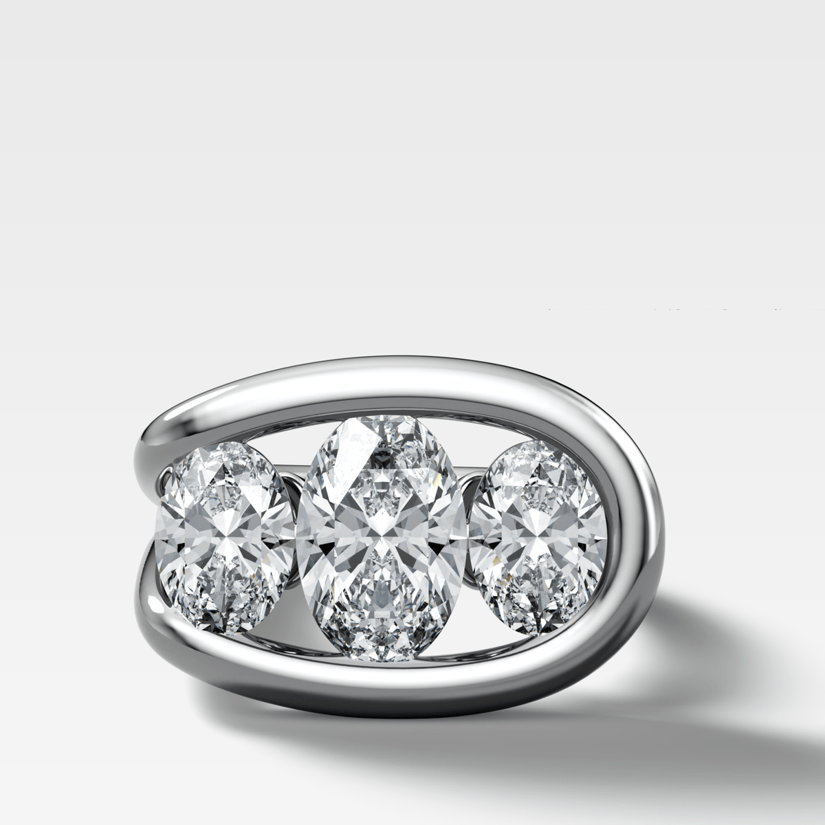 Lasso Triad Engagement Ring With Oval Cut Diamonds - GOODSTONE