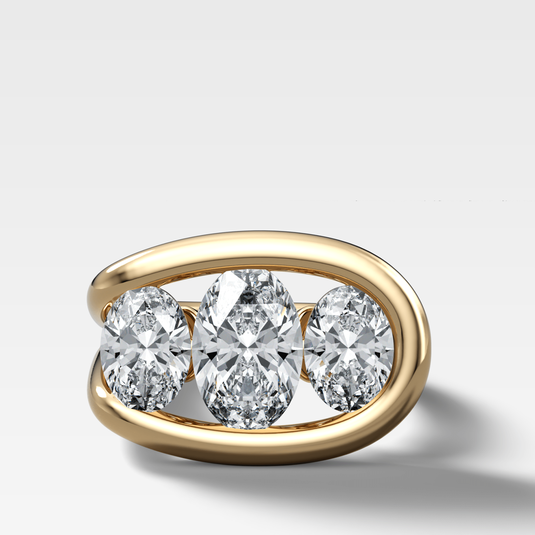 Lasso Triad Engagement Ring With Oval Cut Diamonds - GOODSTONE