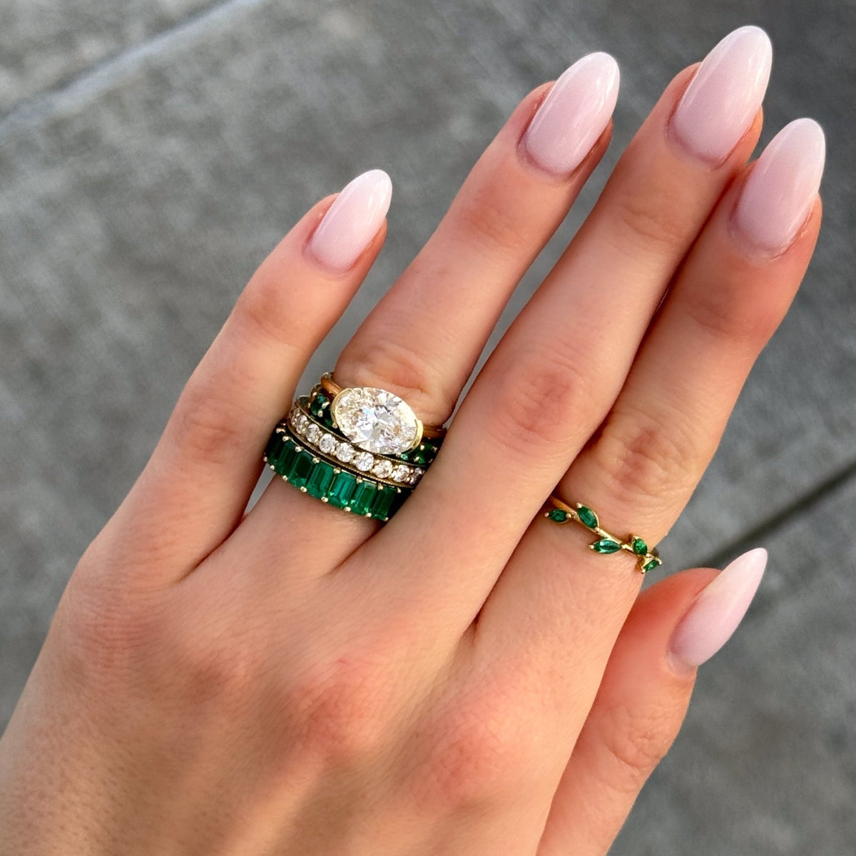 Laurel Marquise Band With Green Emeralds - GOODSTONE