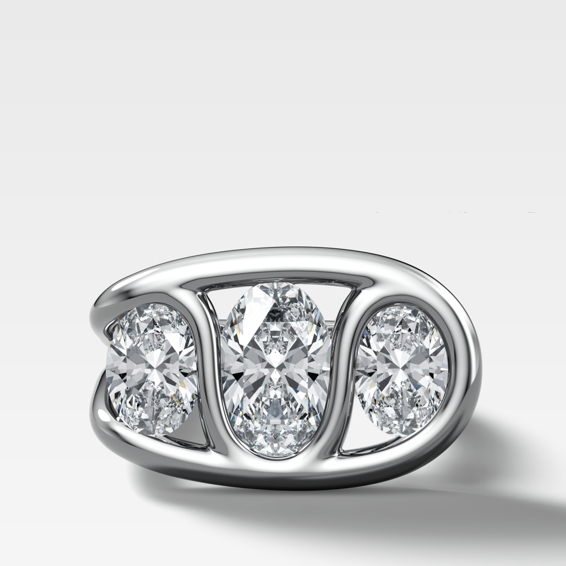 Looped Triad Engagement Ring With Oval Cut Diamonds