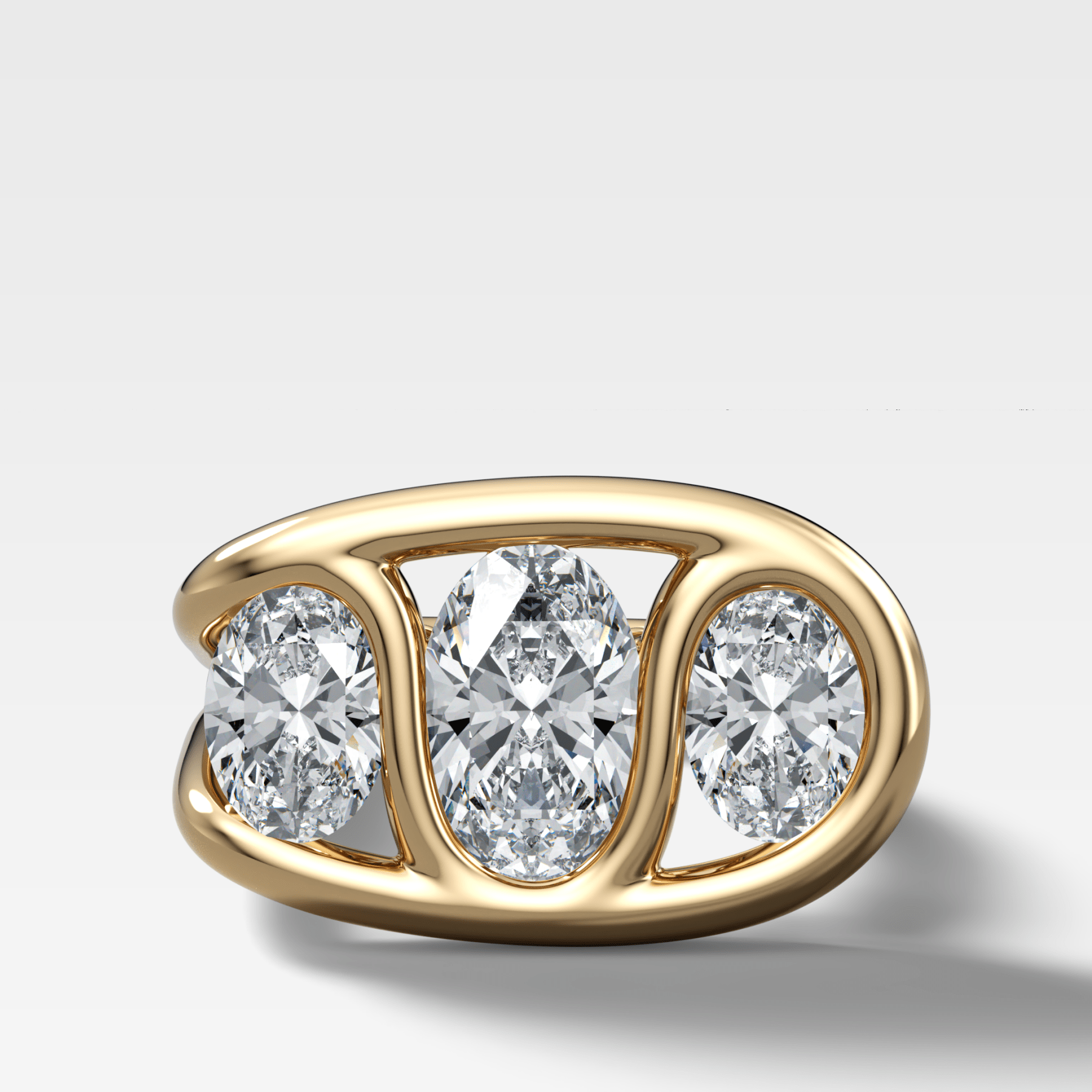 Looped Triad Engagement Ring With Oval Cut Diamonds - GOODSTONE