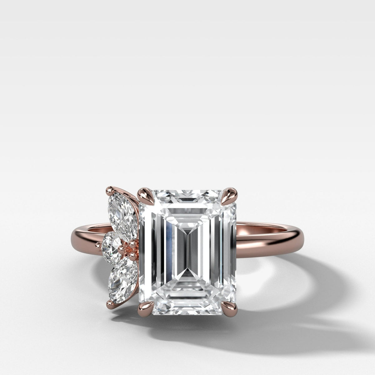 Lotus Engagement Ring With Emerald Cut Diamond - GOODSTONE