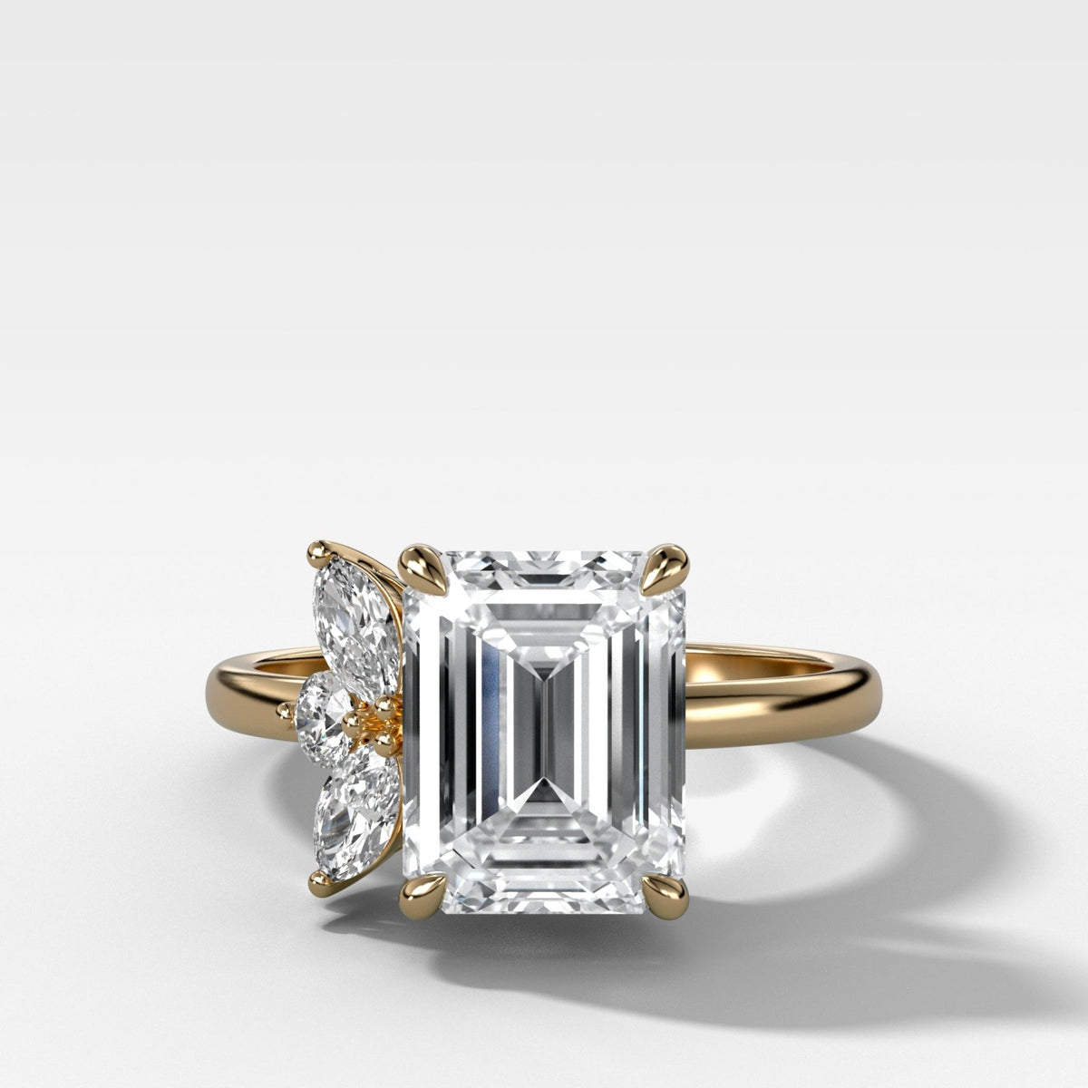 Lotus Engagement Ring With Emerald Cut Diamond - GOODSTONE